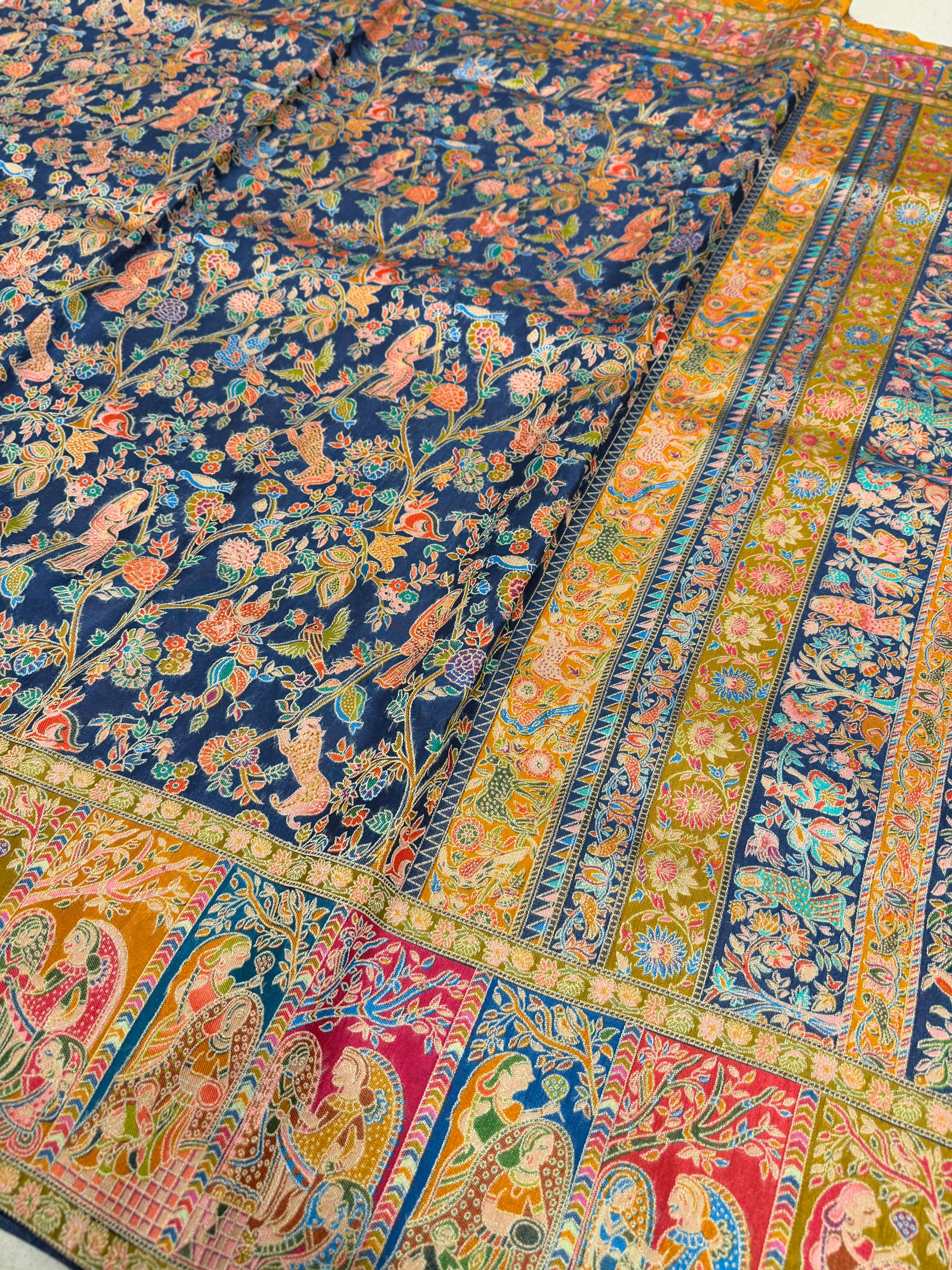 Blue Weaved Pashmina Style Multi Colour Saree