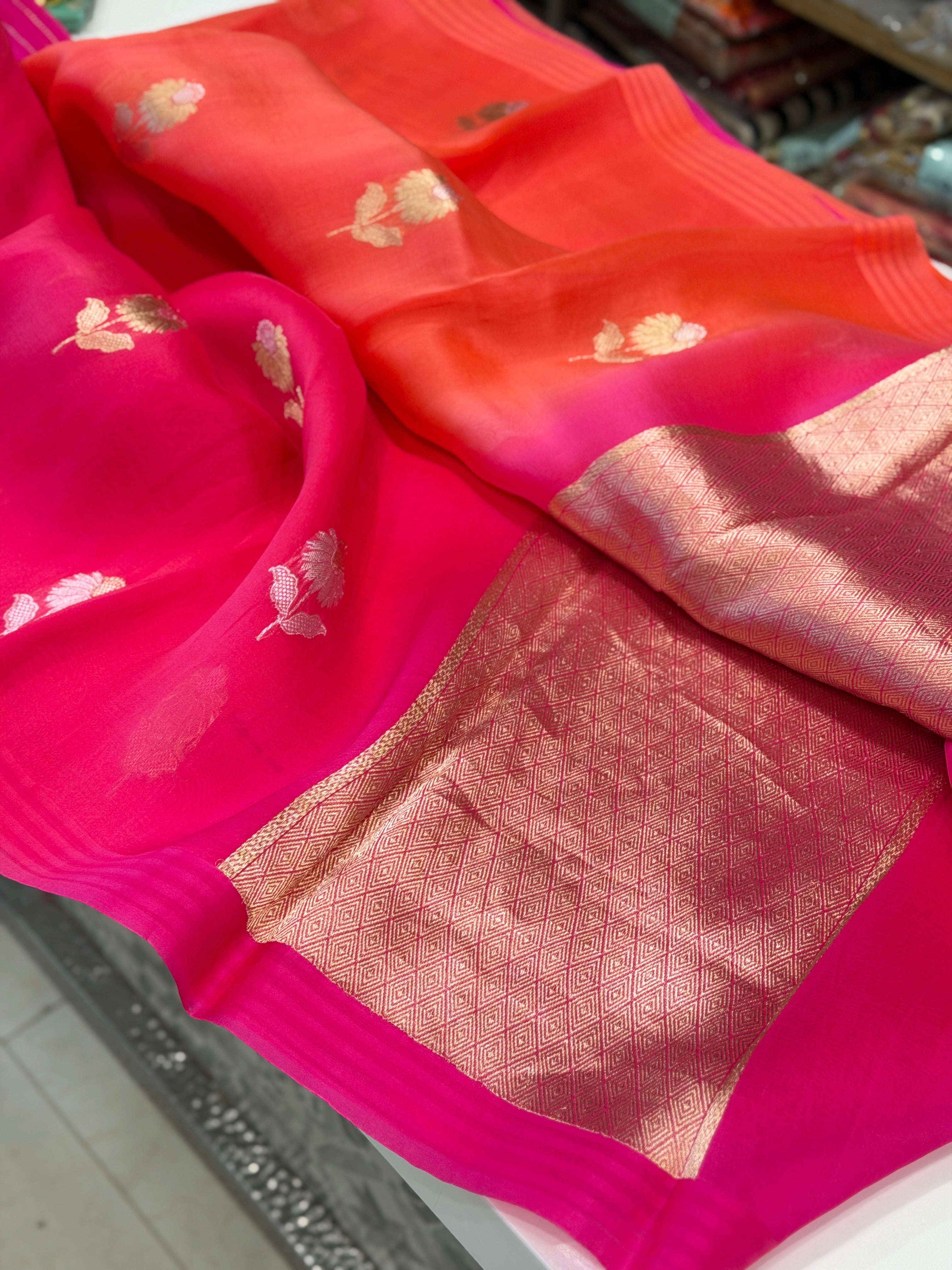 Rani Shaded Banarasi Kora Handloom Saree
