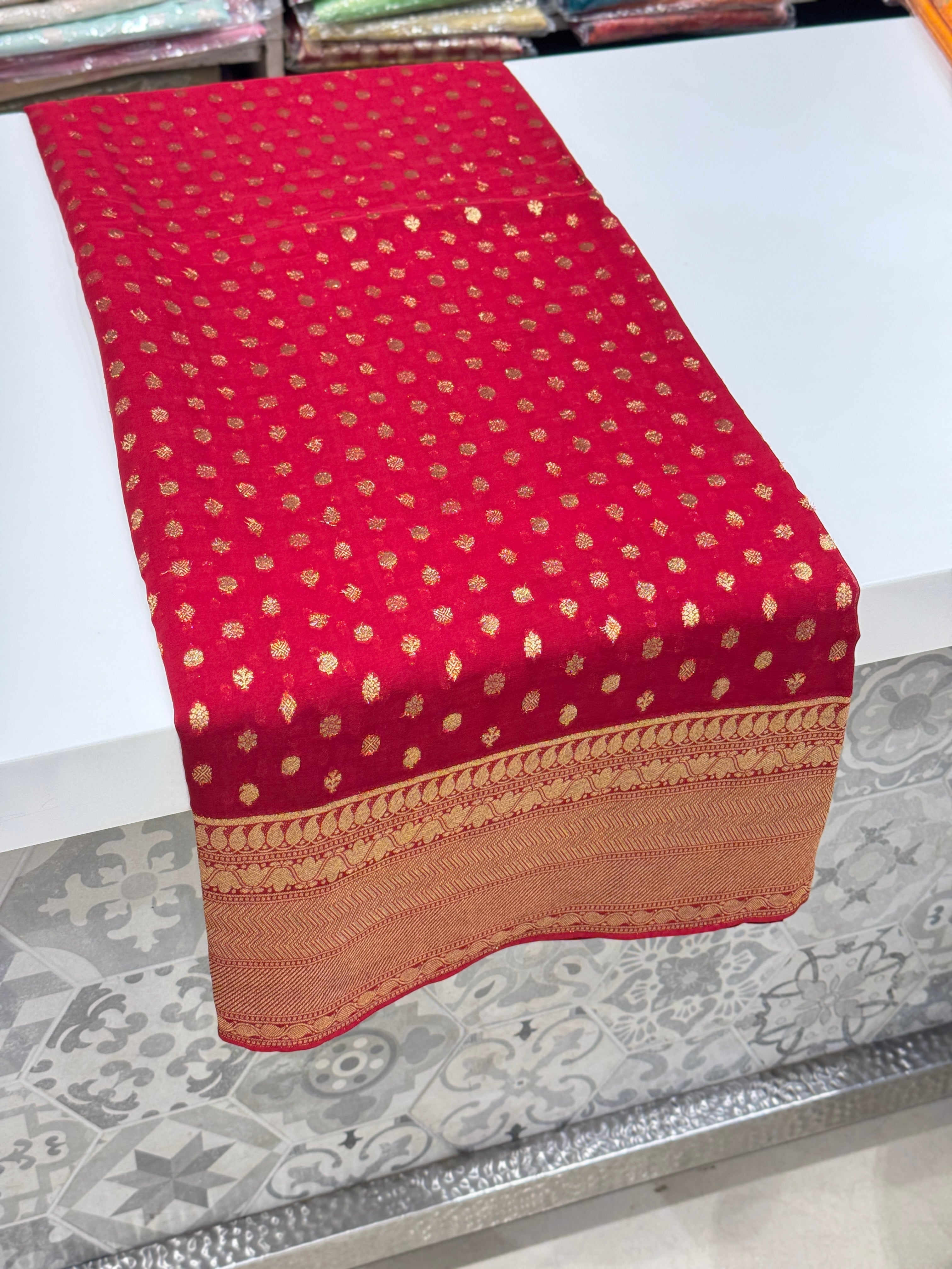 Red Banarasi Khaddi Georgette With Buttis