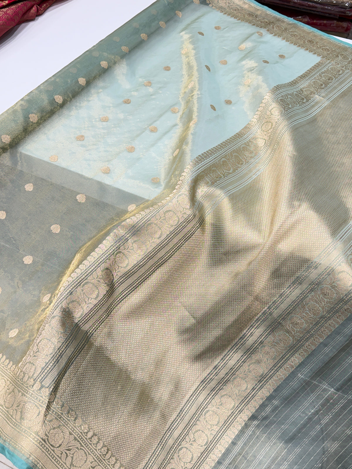 Sea Green Kadwa Weave Handloom Banarasi Tissue Saree