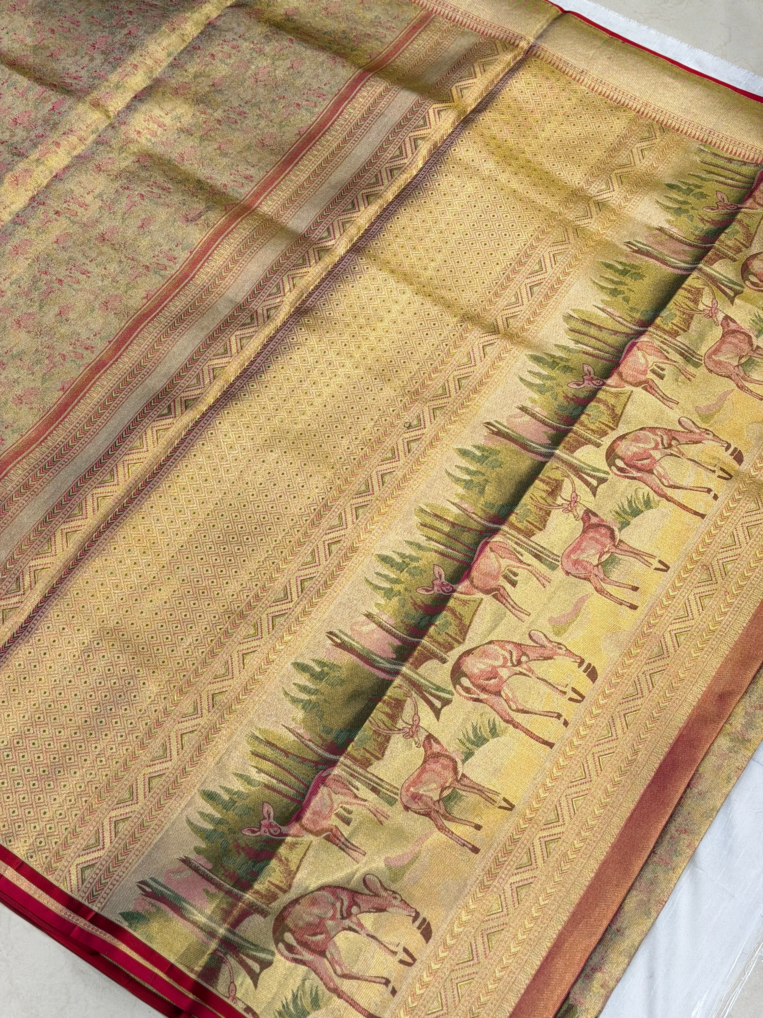 Red Hiraniya Weave Handloom Kanjivaram Tissue Silk Saree