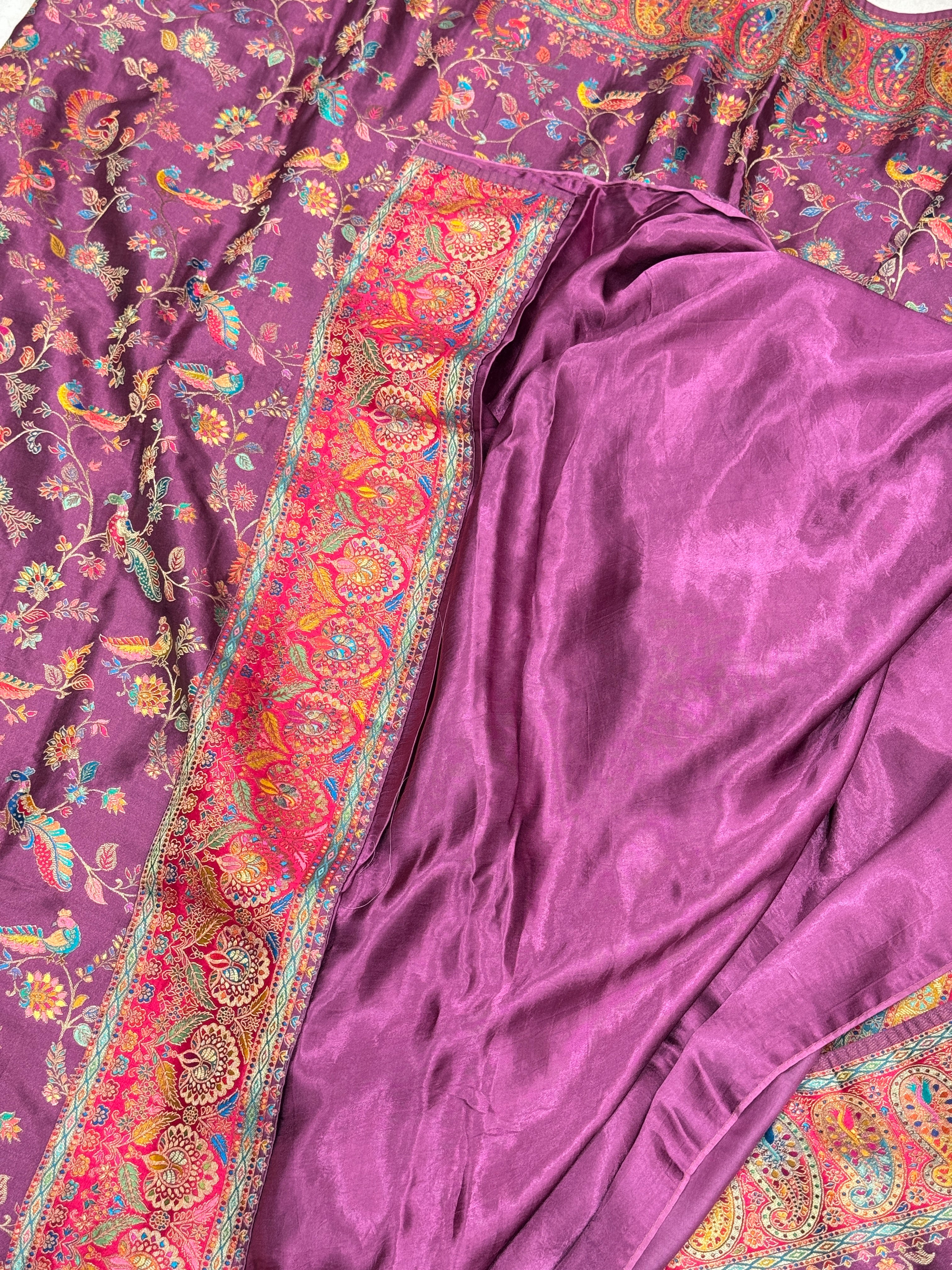 Wine Banarasi Modal Satin Pashmina Style Jaal Saree