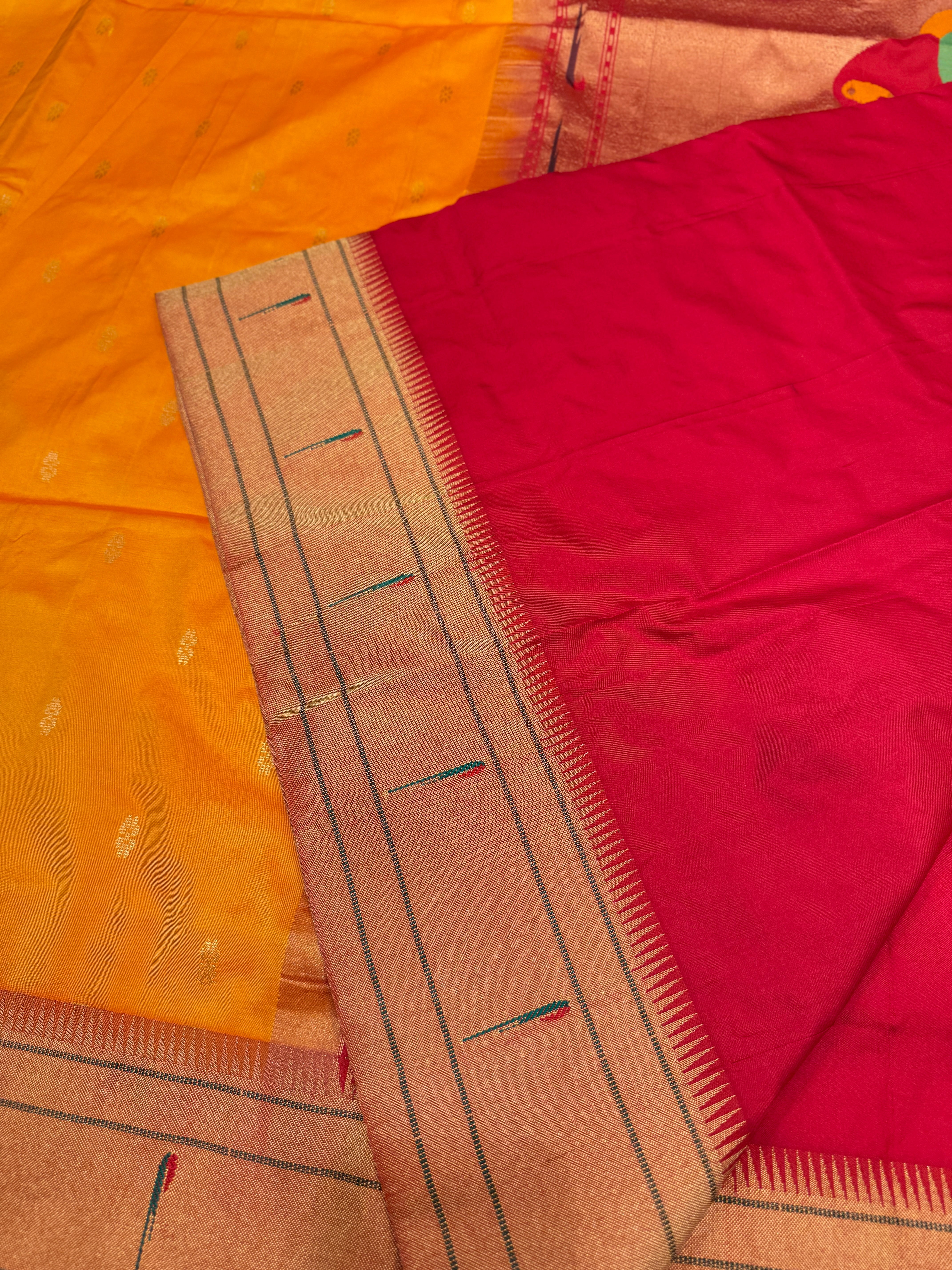 Yellow Muniya Pure Silk Handloom Paithani Saree