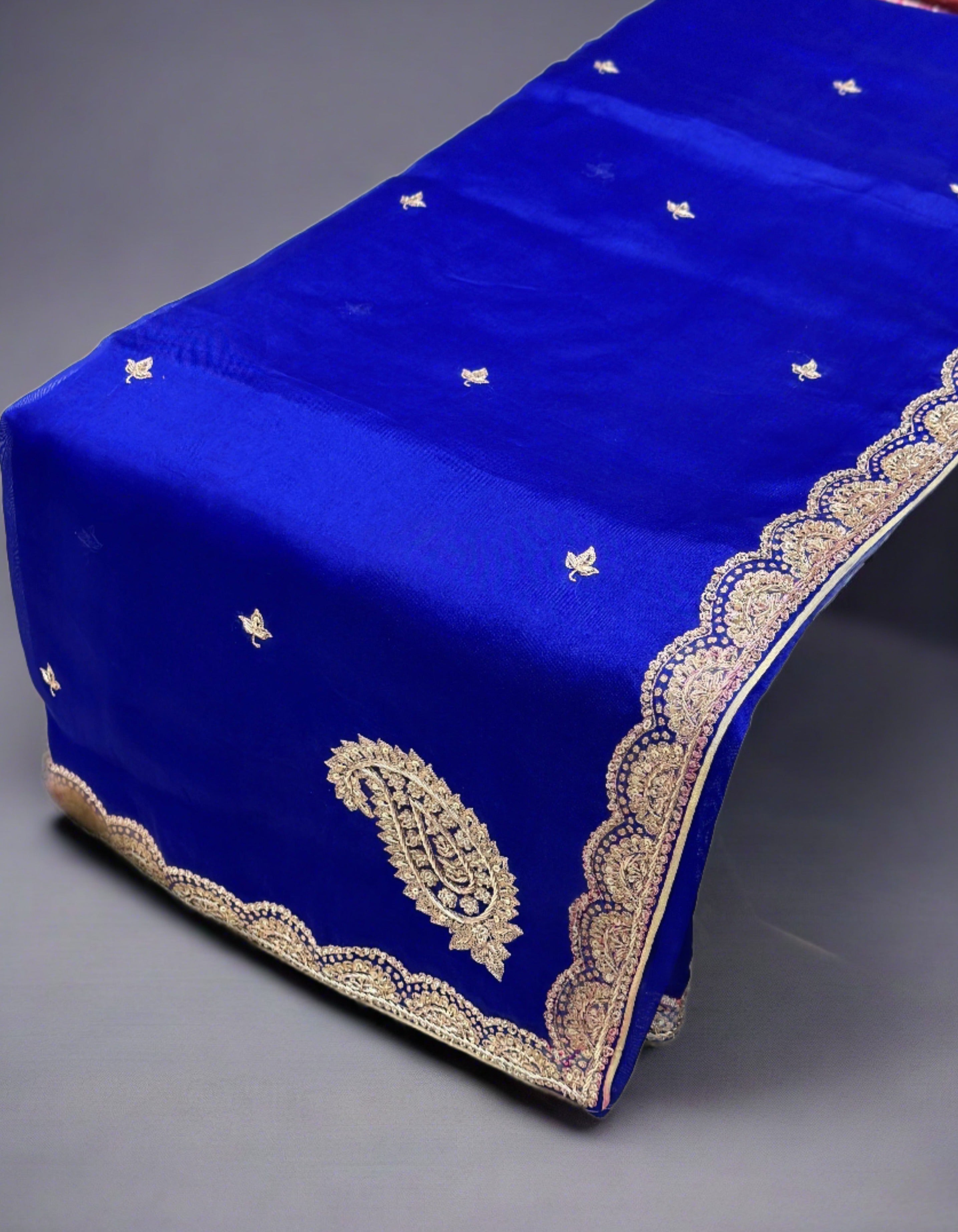 Blue Pure Organza Zardosi Saree