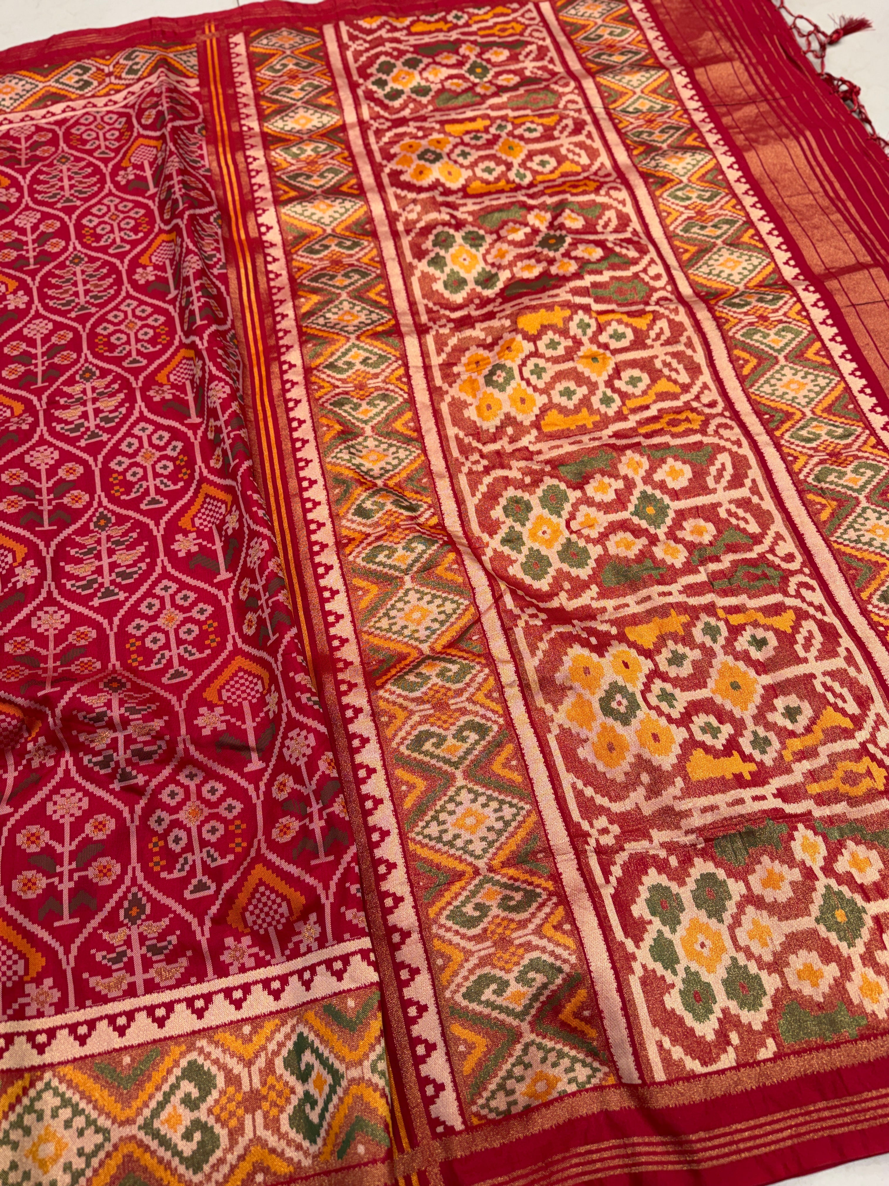 Red Crown Jaal Semi Silk Patan Patola Saree