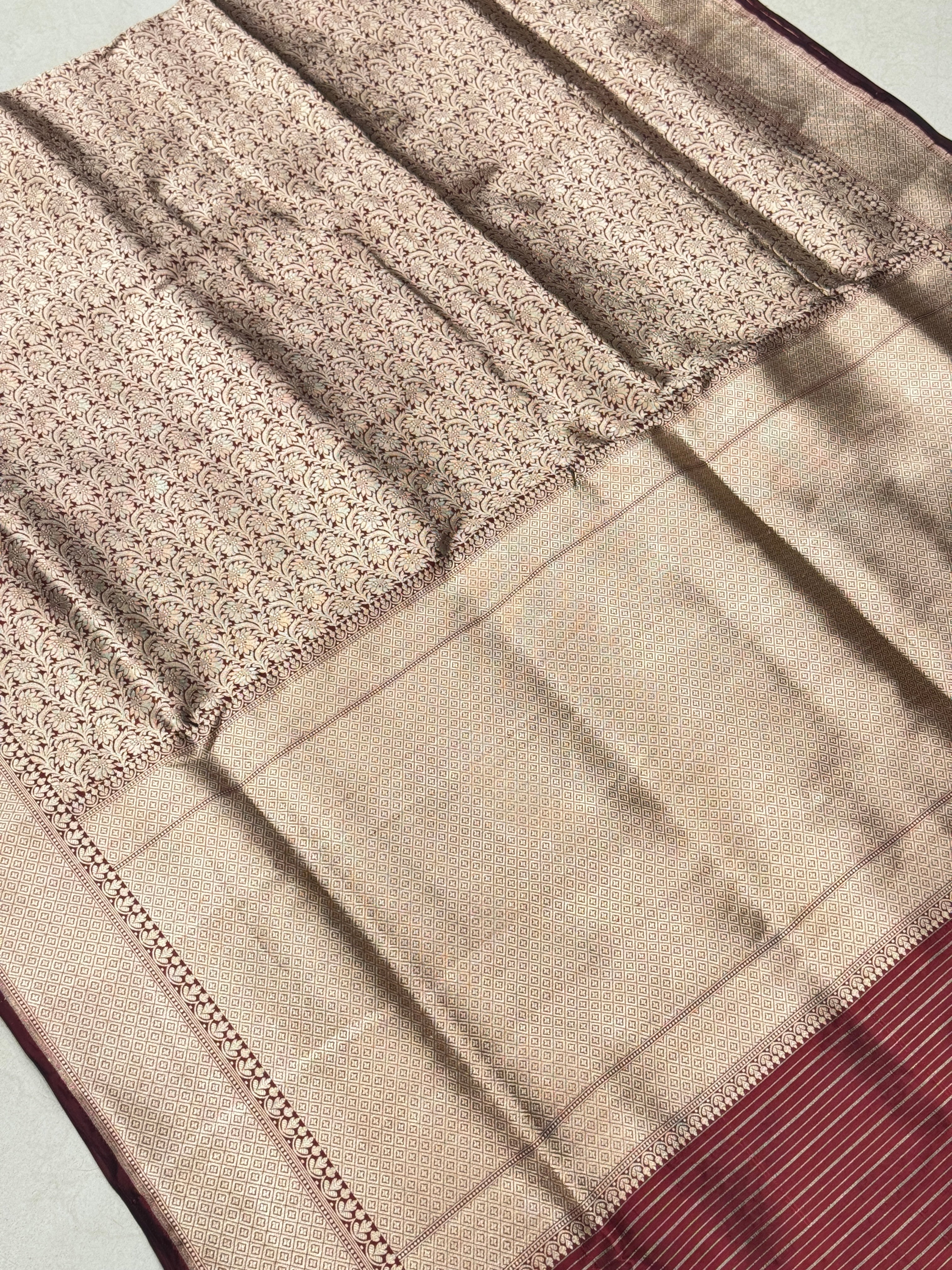 Dark Maroon Handloom Banarasi Katan Silk Saree