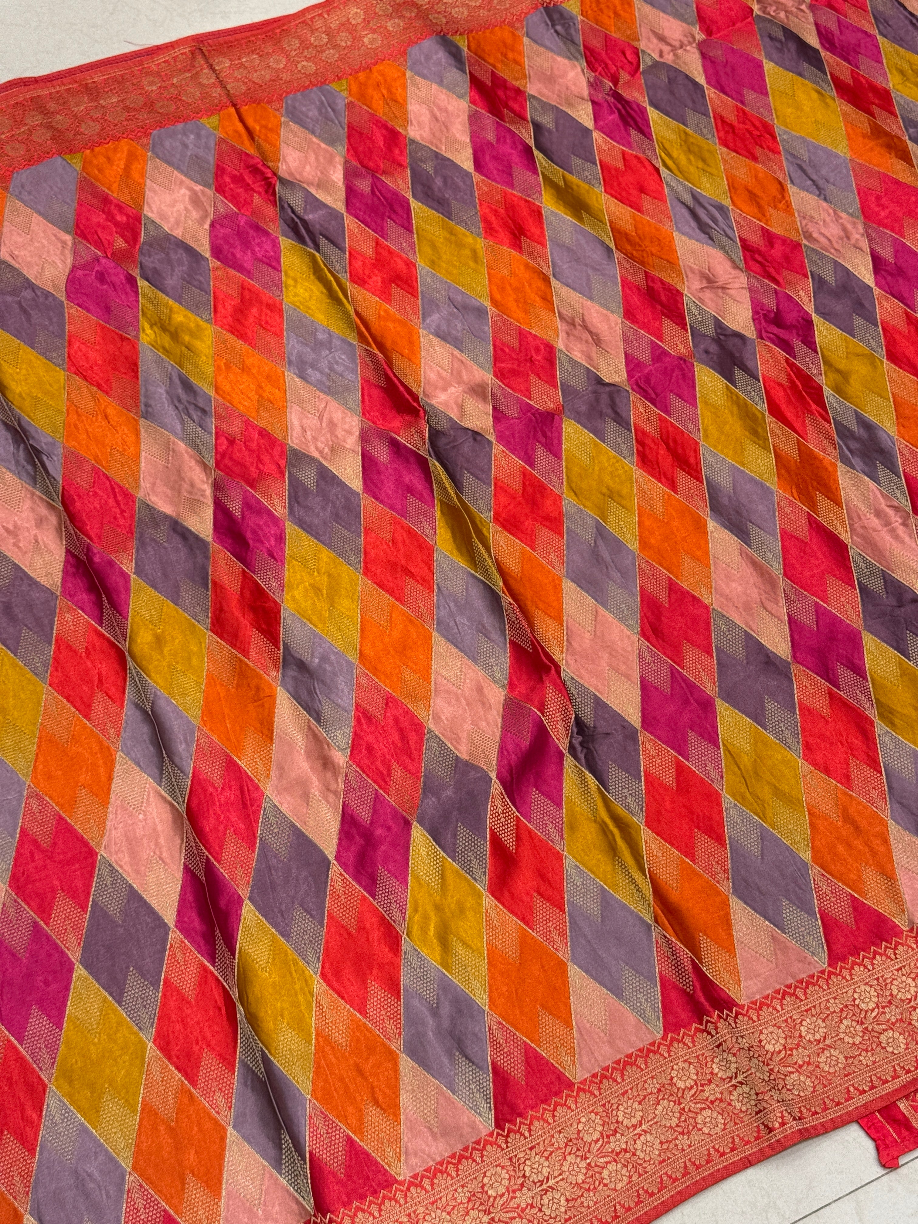 Orange Contemporary Kaju Katli Design Banarasi Modal Satin Rangkat Saree