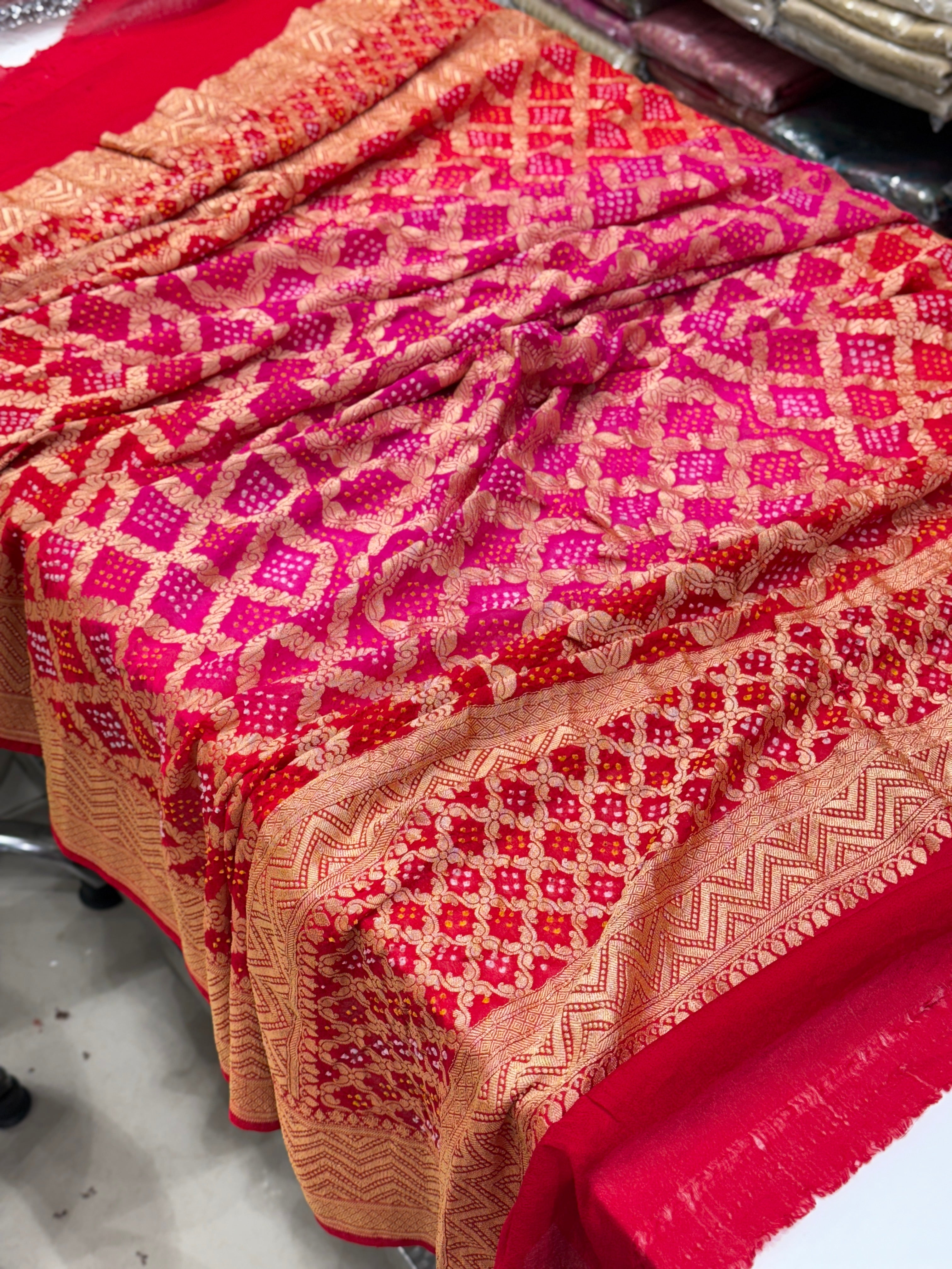 Shaded Red Rani Handloom Bandhej Dupatta
