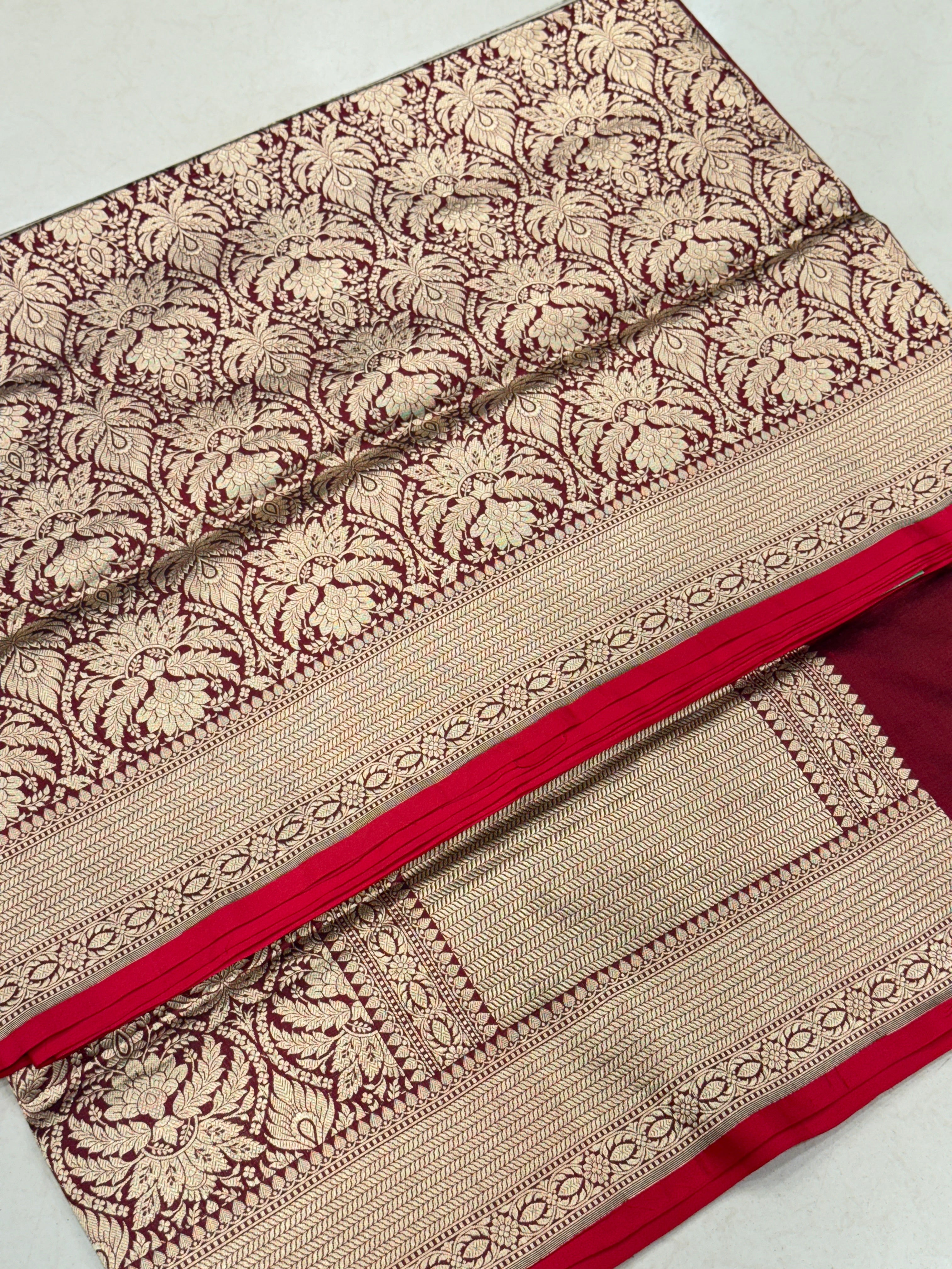 Maroon Jhanvi Kapoor Inspired Handloom Banarasi Katan Silk Saree
