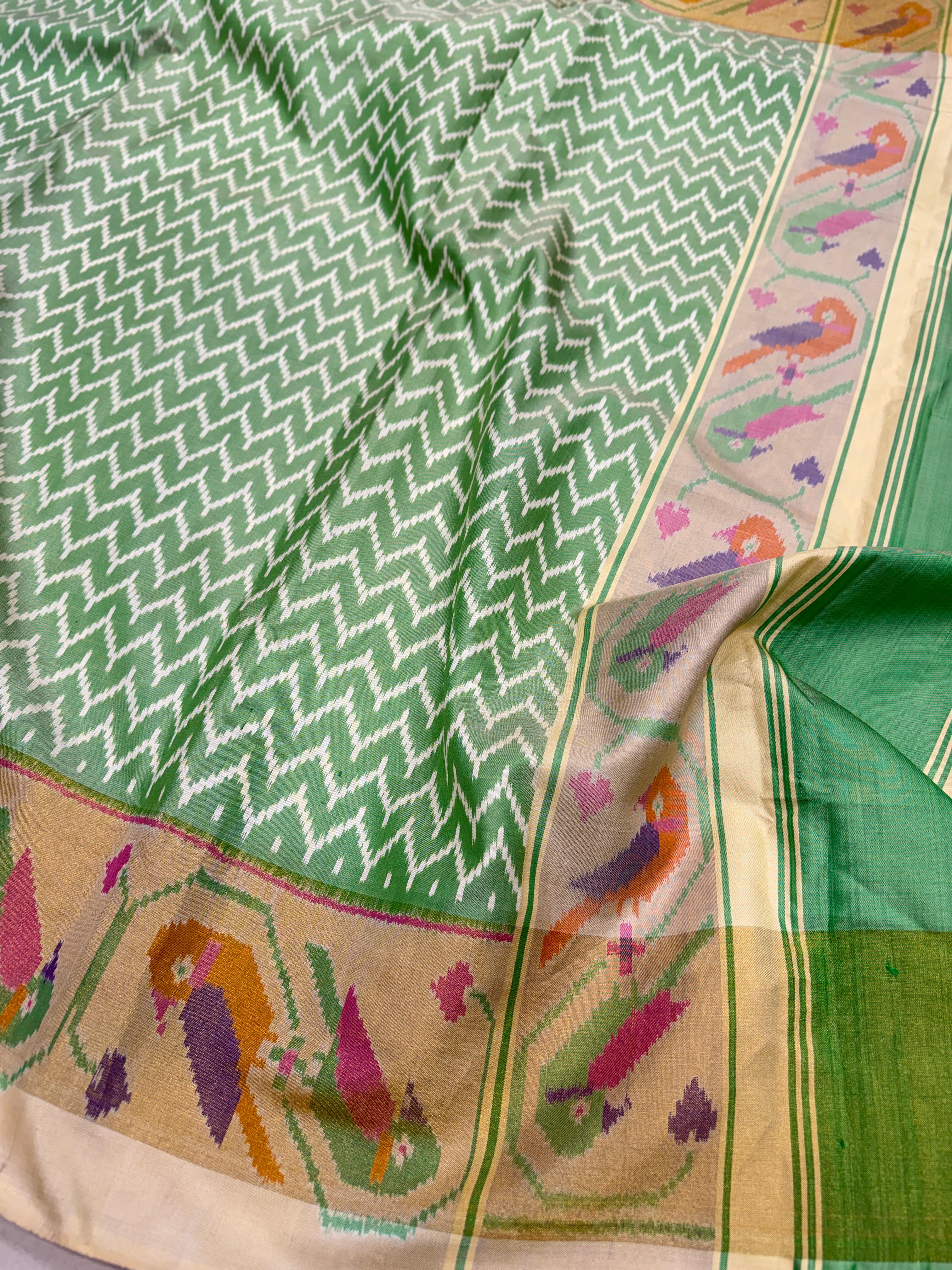 Pastel Green Contemporary Patan Patola Handloom Saree