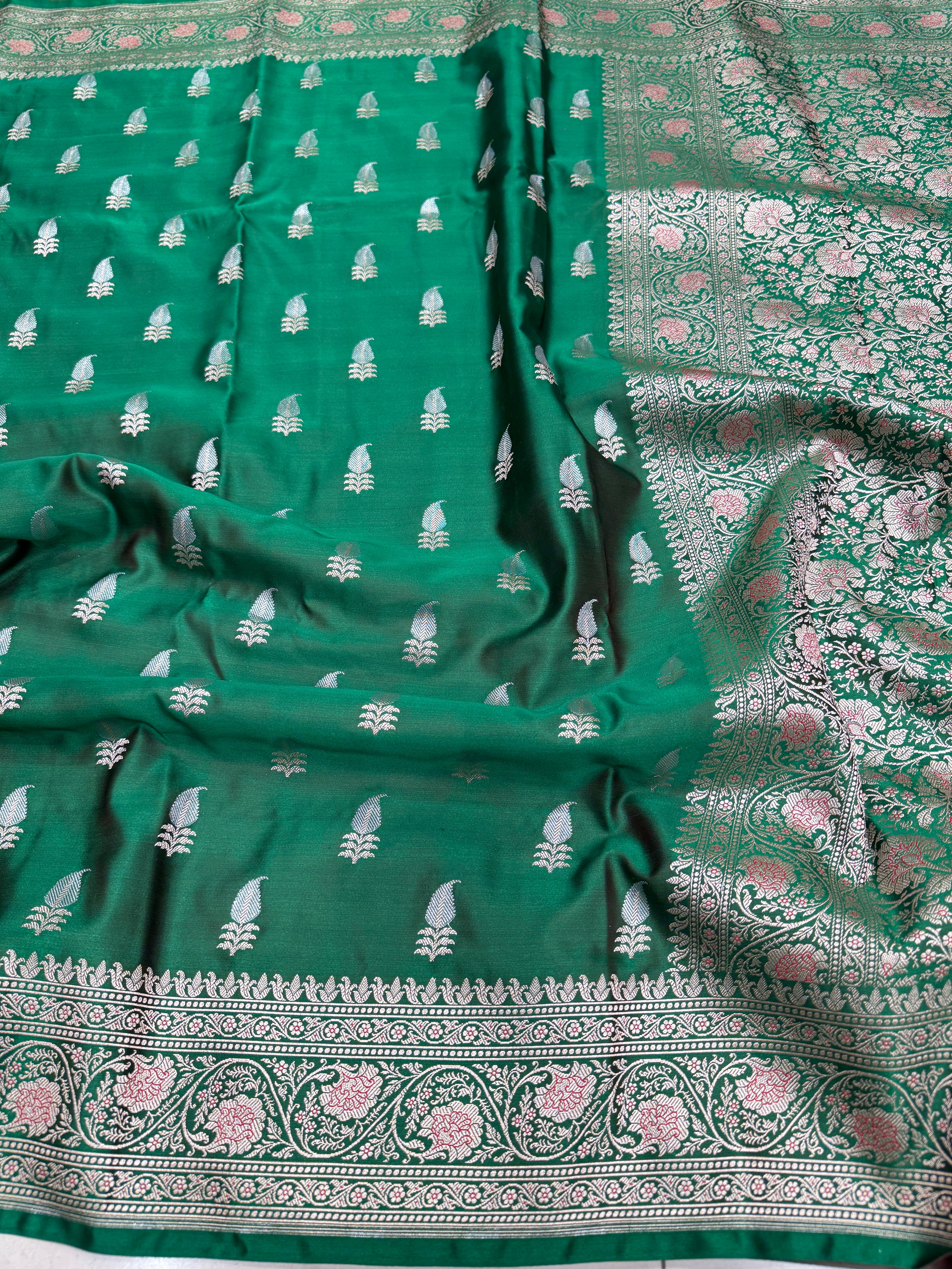 Bottle Green Banarasi Silk Sona Roopa Buttis Saree