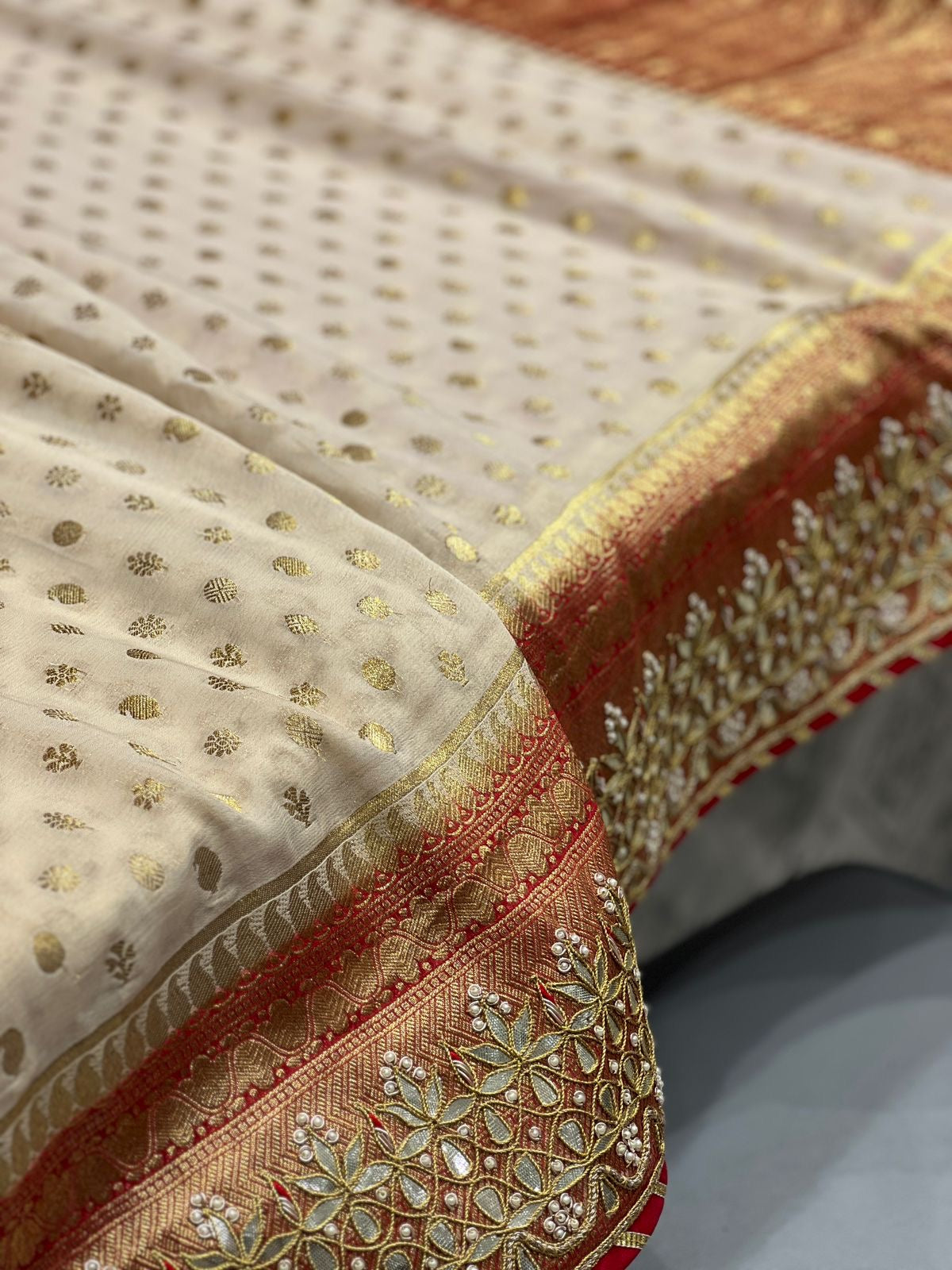 Beige Banarasi Georgette Butti Gotapatti Saree