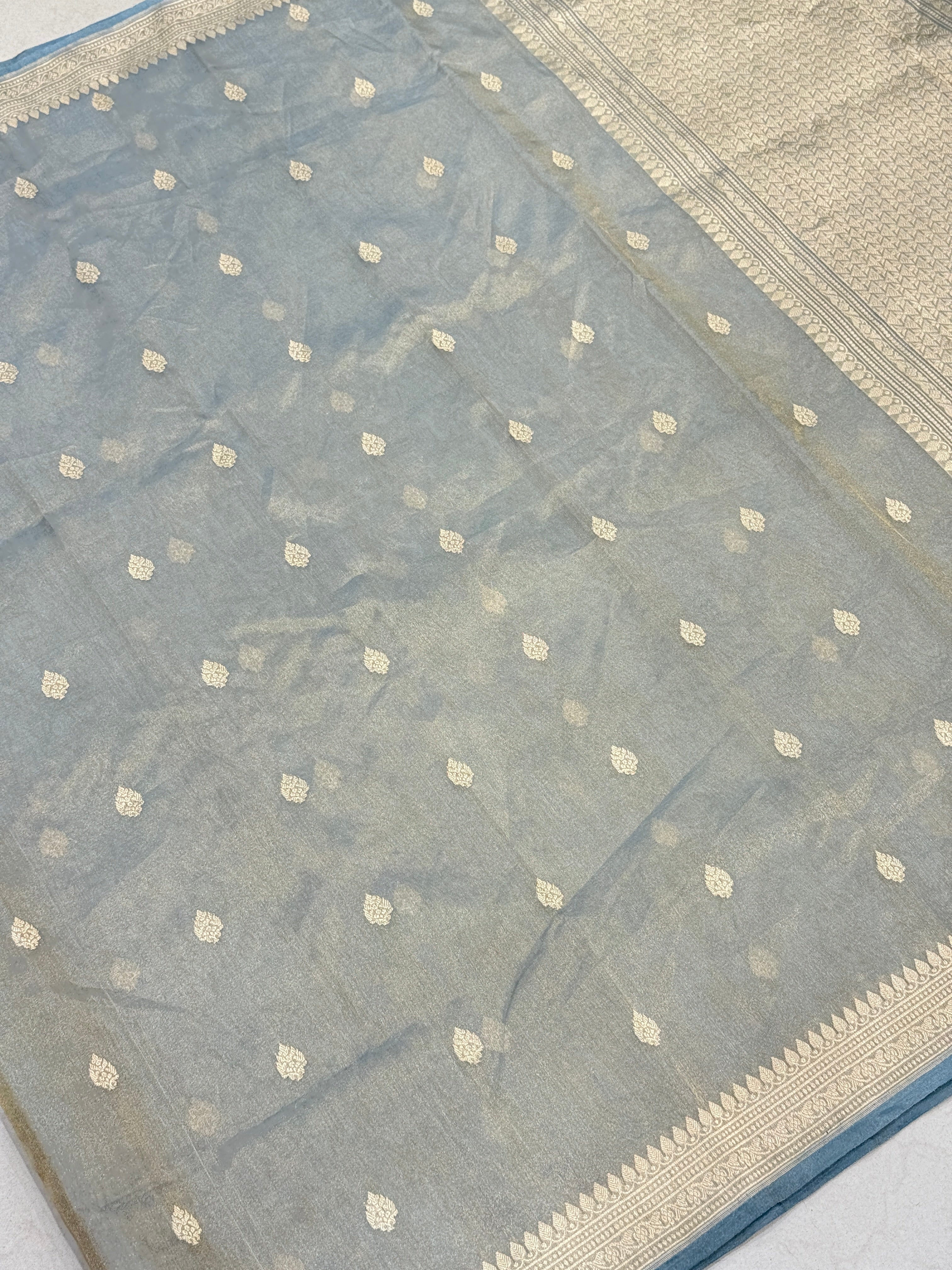Cement Grey Handloom Banarasi Tissue Kadwa Saree
