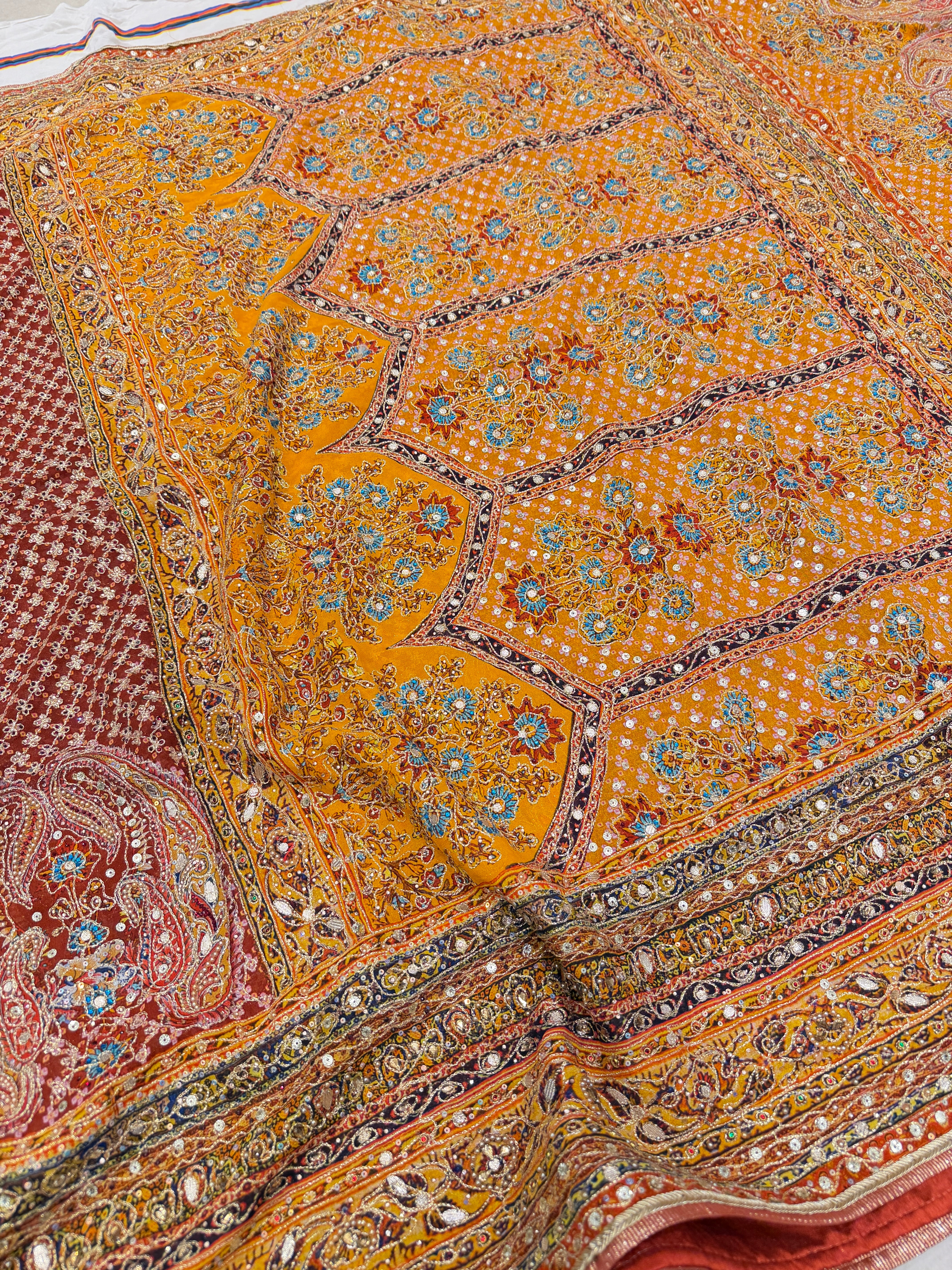 Mustard Yellow TT inspired Banarasi Crepe Hand Embroidery Saree