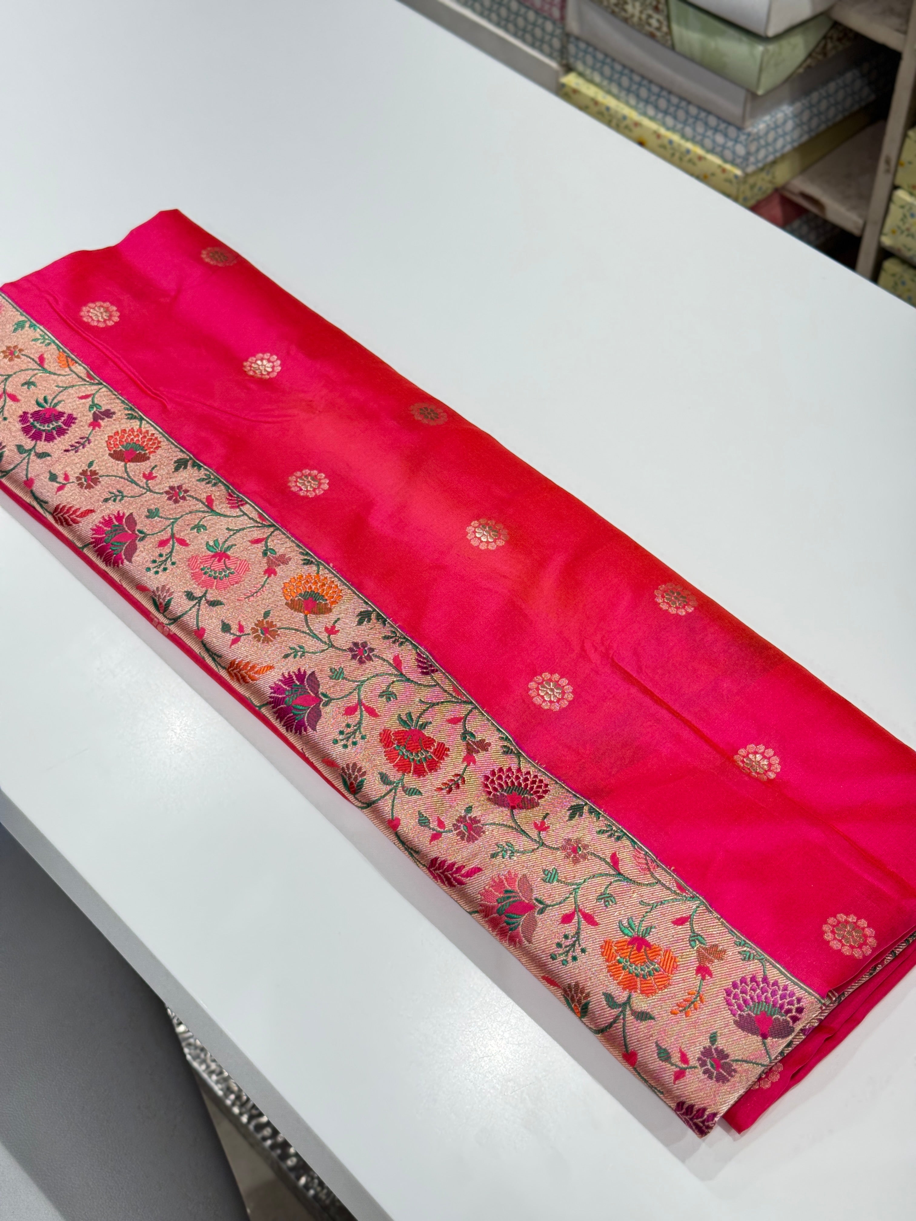 Handloom Rani Pink Banarasi Katan Silk Paithani Saree