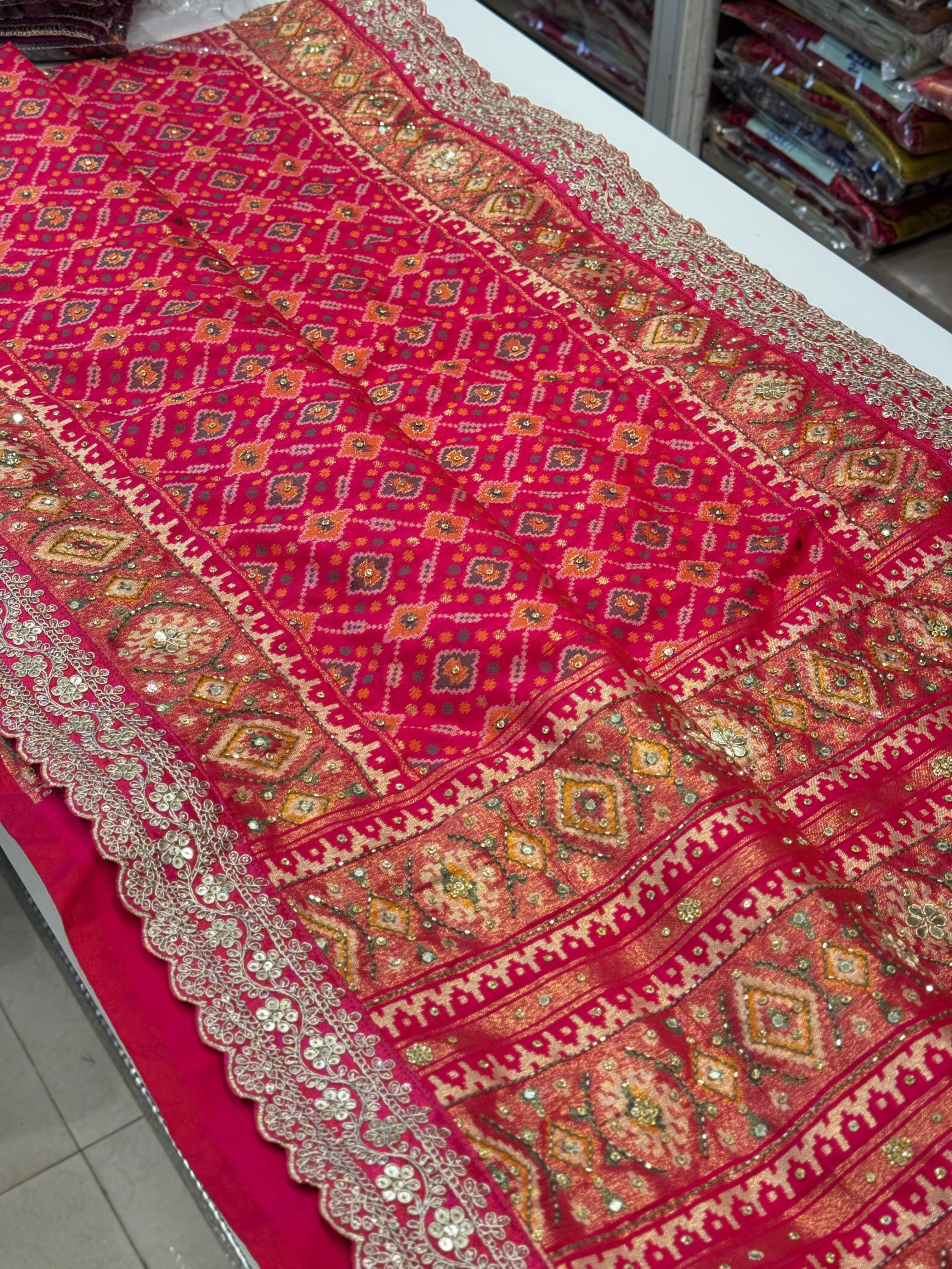 Reddish Pink Patola Embroidery Saree Maharani Edit