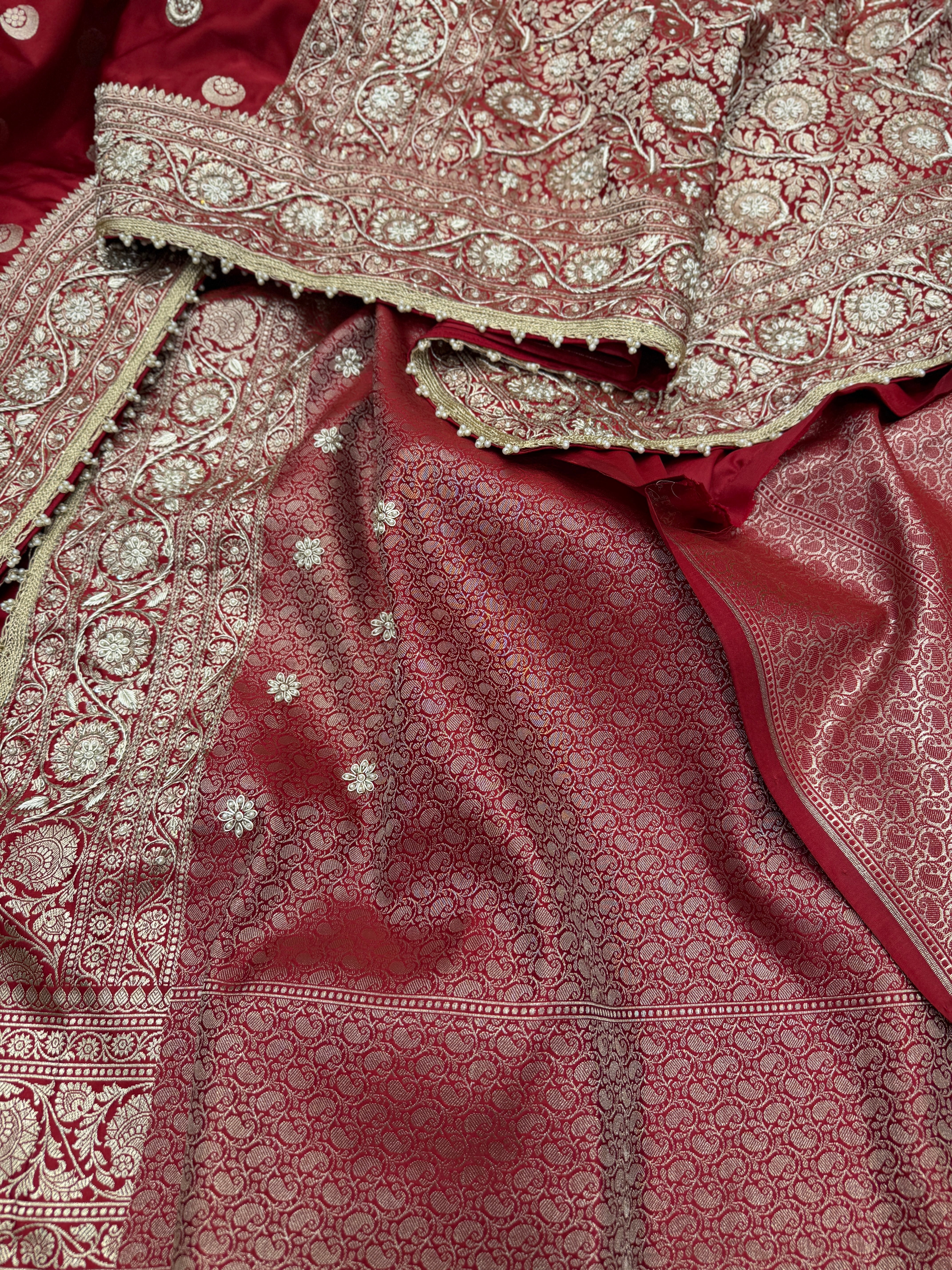 Maroon Banarasi Chand Butti Zardosi Hand Embroidery Saree