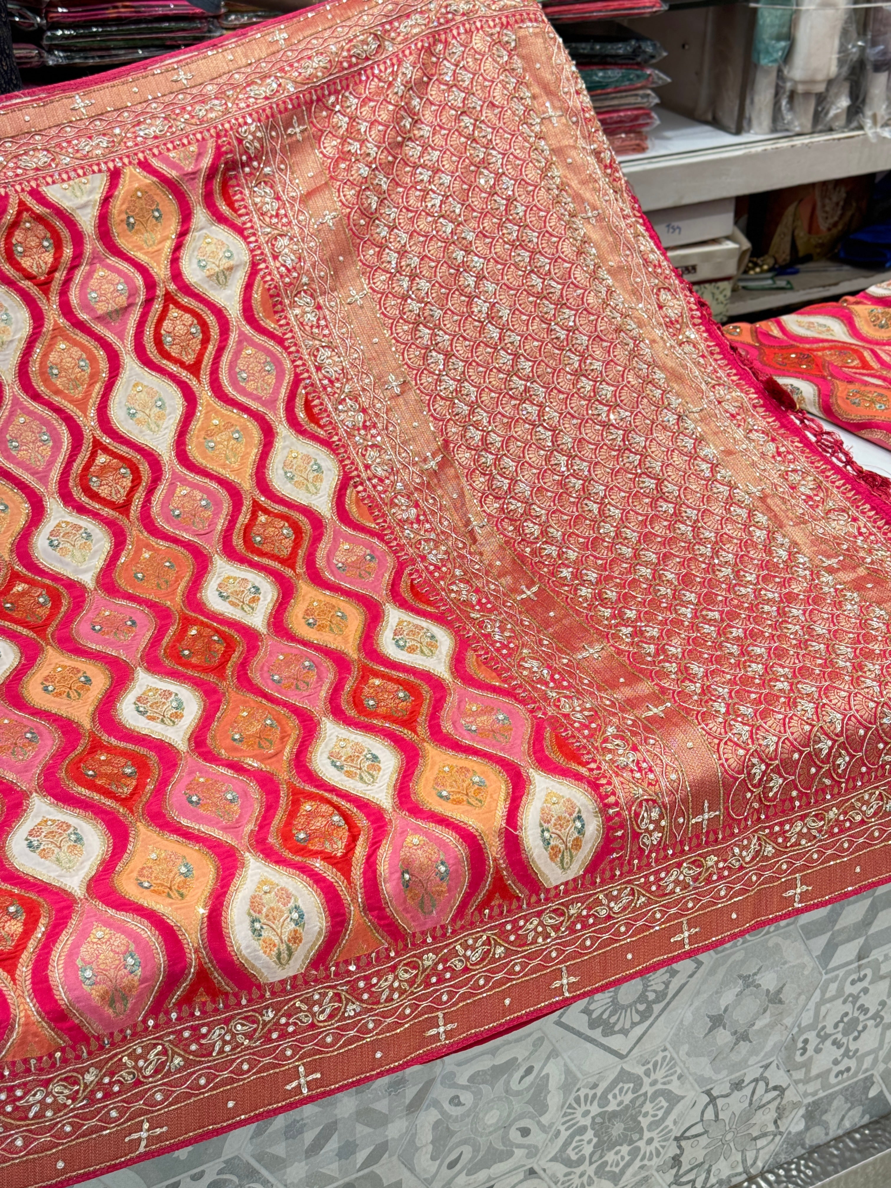 Rani Rangkat Modal Satin Zardosi Hand Embroidery Saree