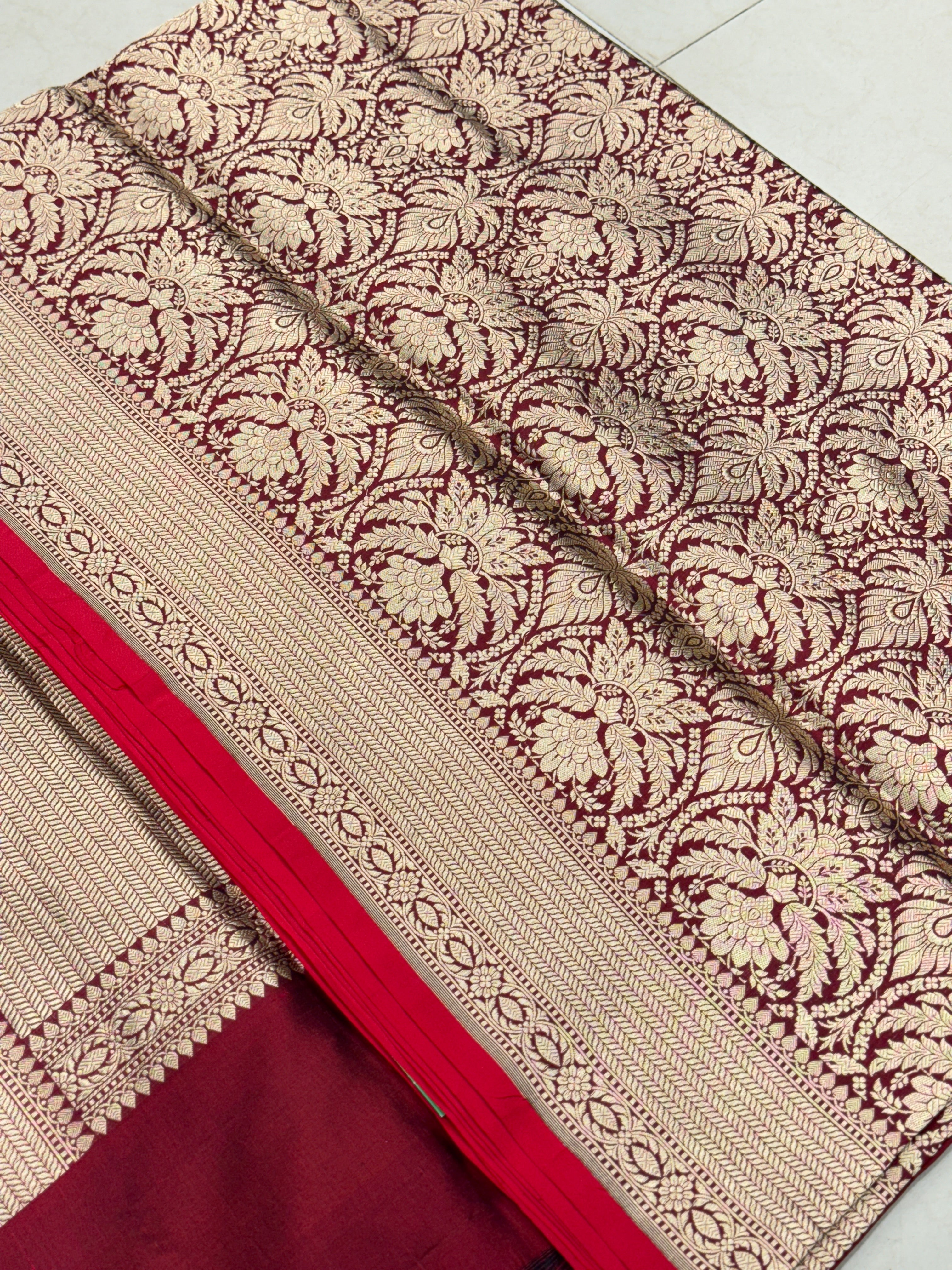 Maroon Jhanvi Kapoor Inspired Handloom Banarasi Katan Silk Saree