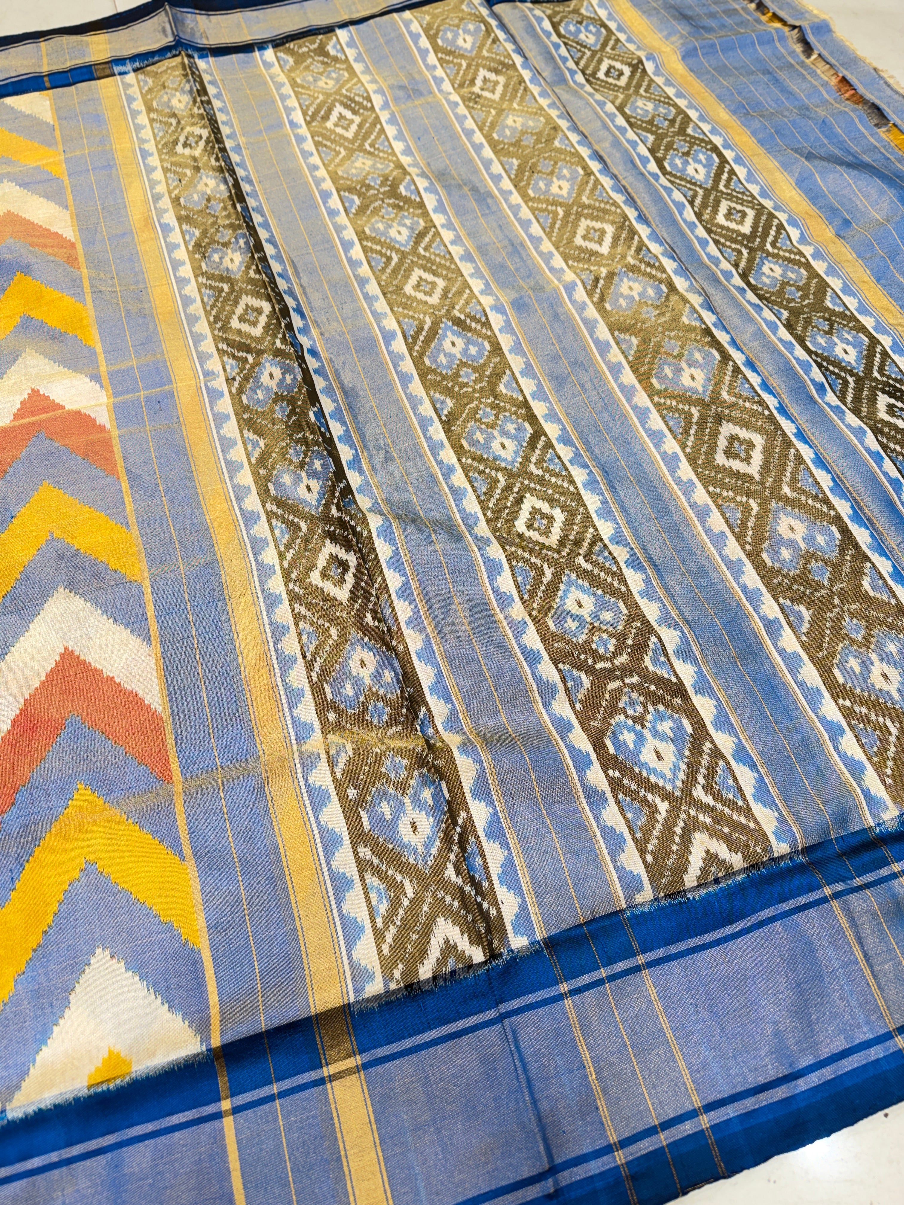 Contemporary Leheriya Tissue Patan Ikat Patola Silk Saree