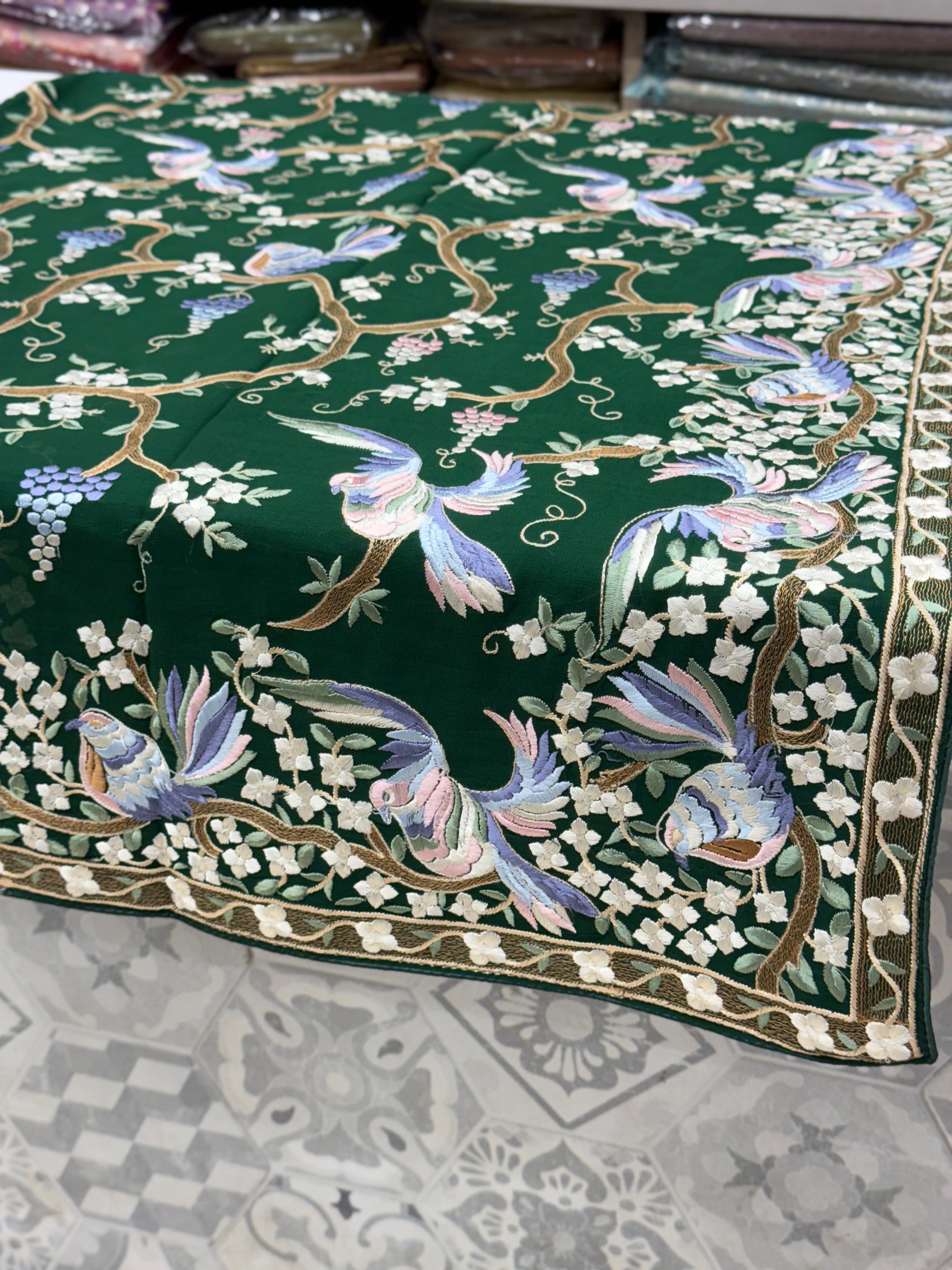 Bottle Green Chakla Chakli Embroidery Parsi Gara Saree