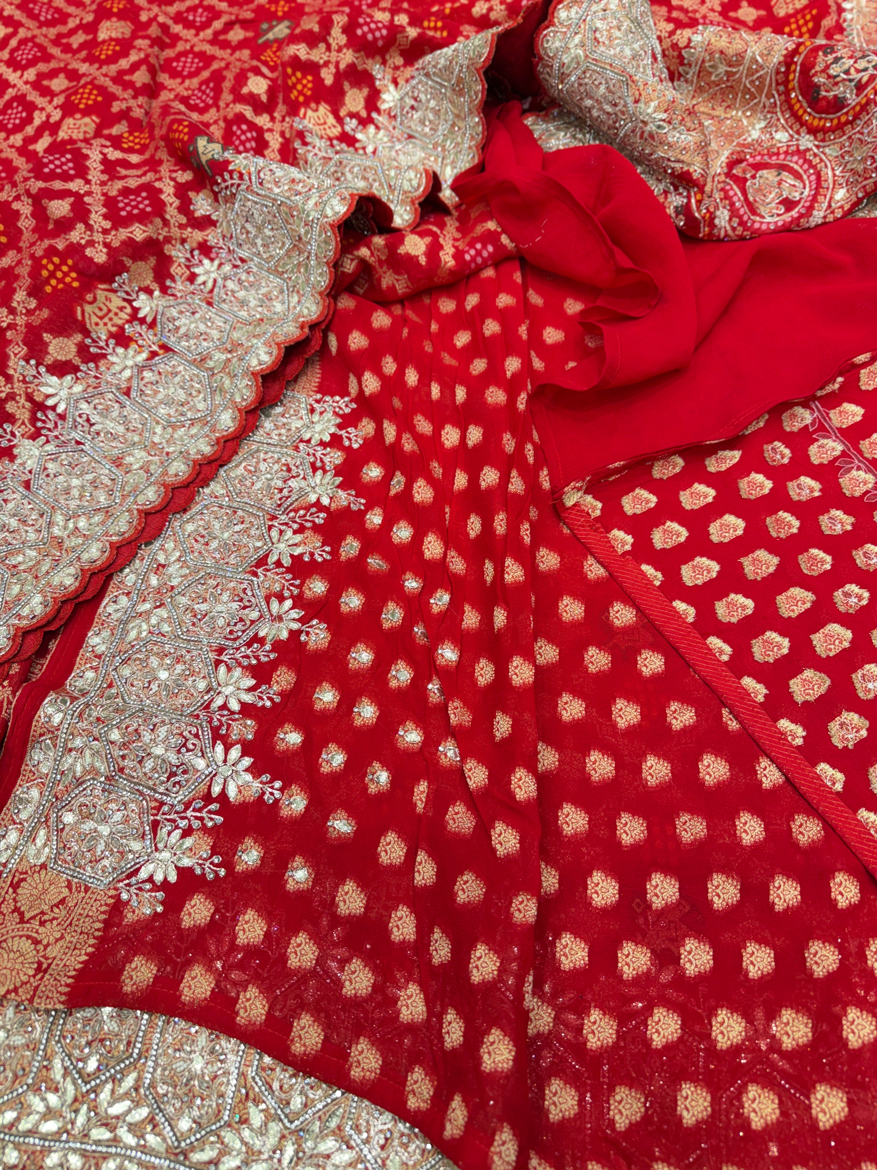 Red Woven Bandhej Patola Zardodi Pita Hand Embroidery Saree