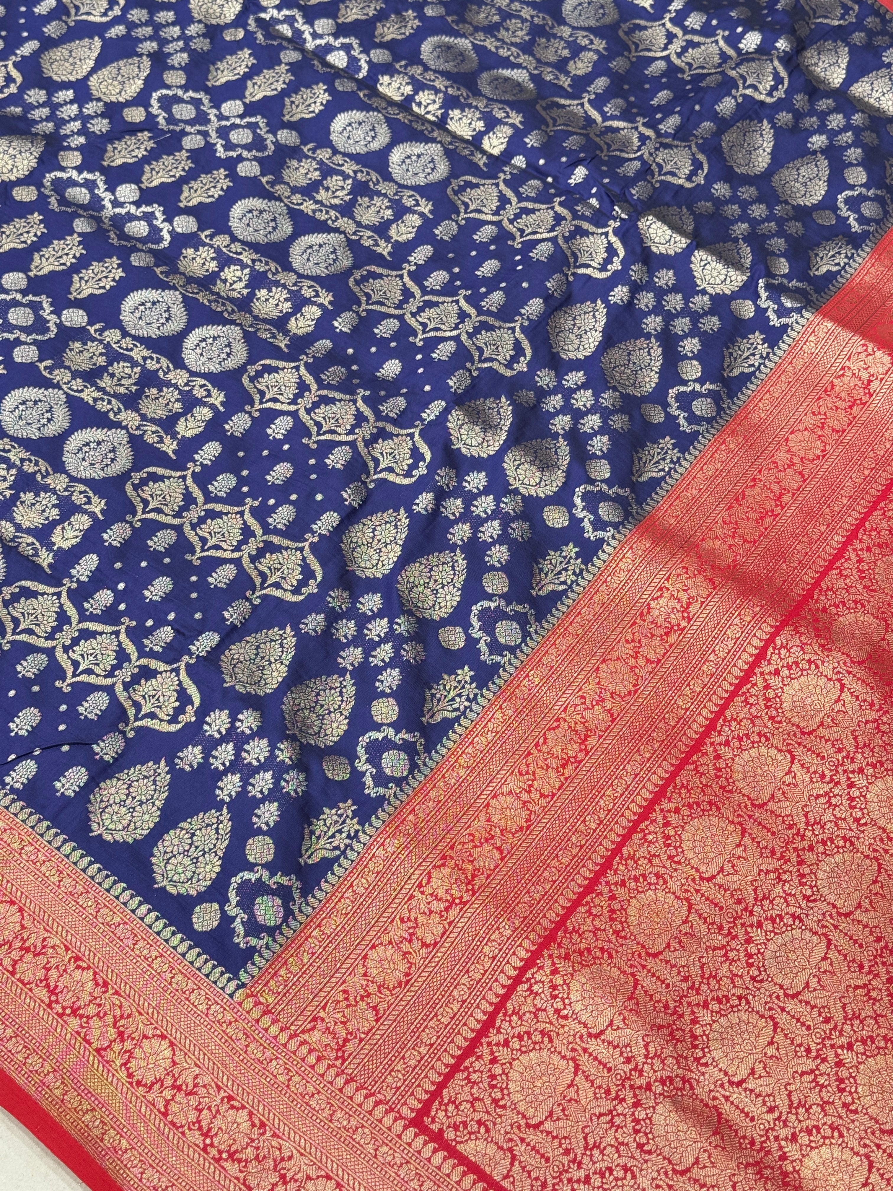 Blue Banarasi Silk Contrast Border Saree