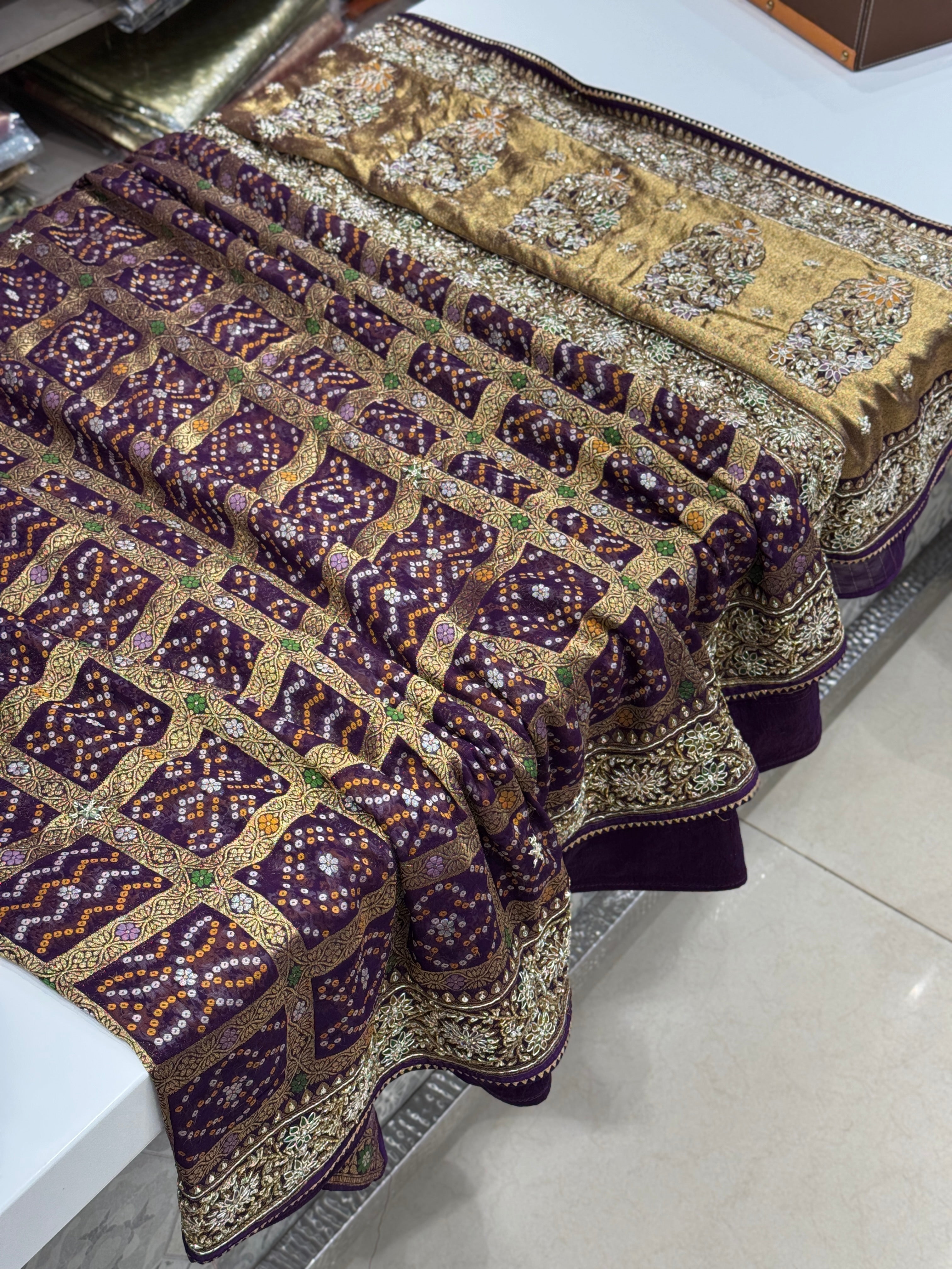 Violet Gharchola Meenakari Hand Embroidery Saree