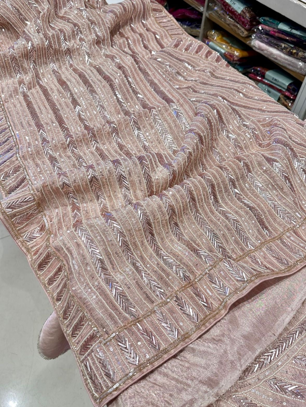 Pink Tissue Hand Embroidery Saree