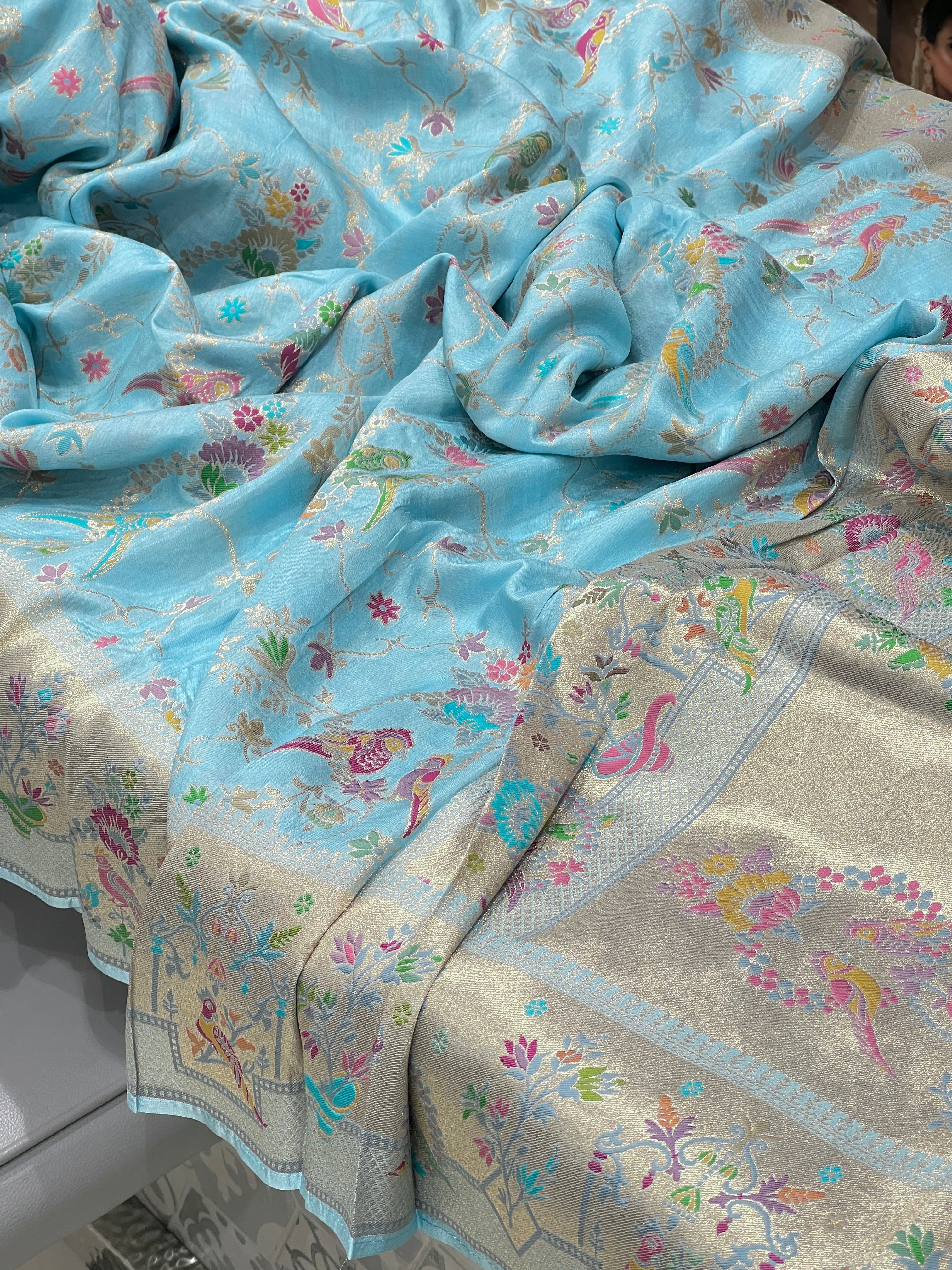 Blue Munga Silk Shikara Saree