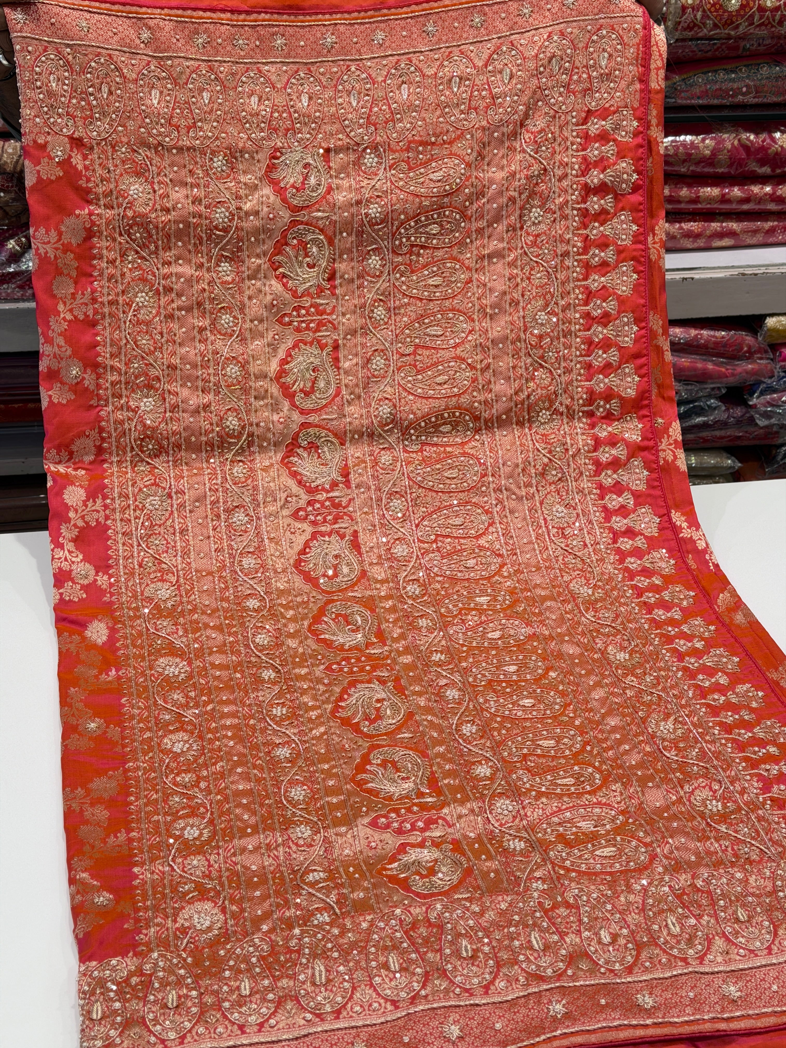 Cross Rani Jaal Handloom Banarasi Pure Katan Zardosi Embroidery Saree