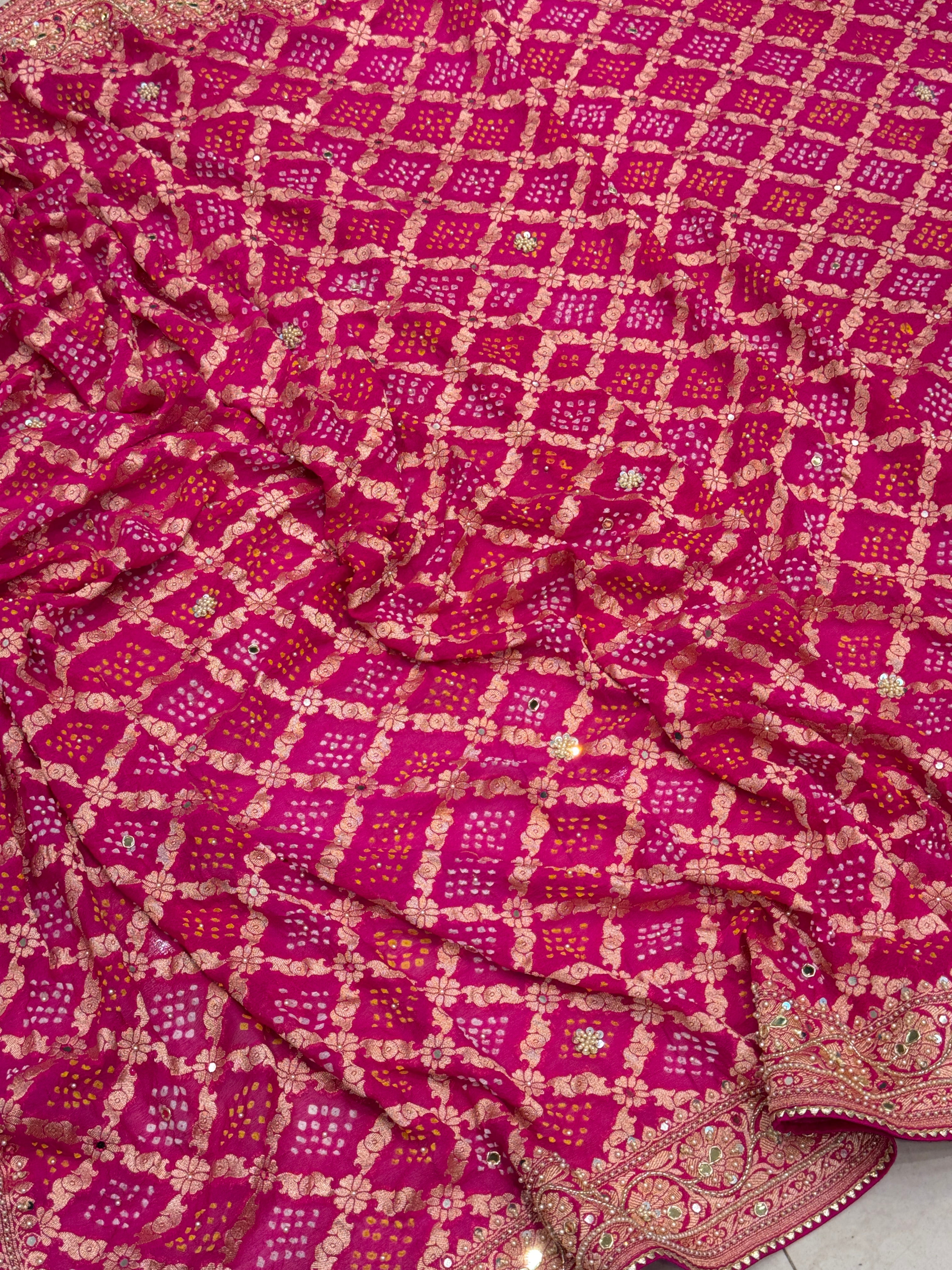 Rani Hand Embroidery Moti Bandhej Dupatta