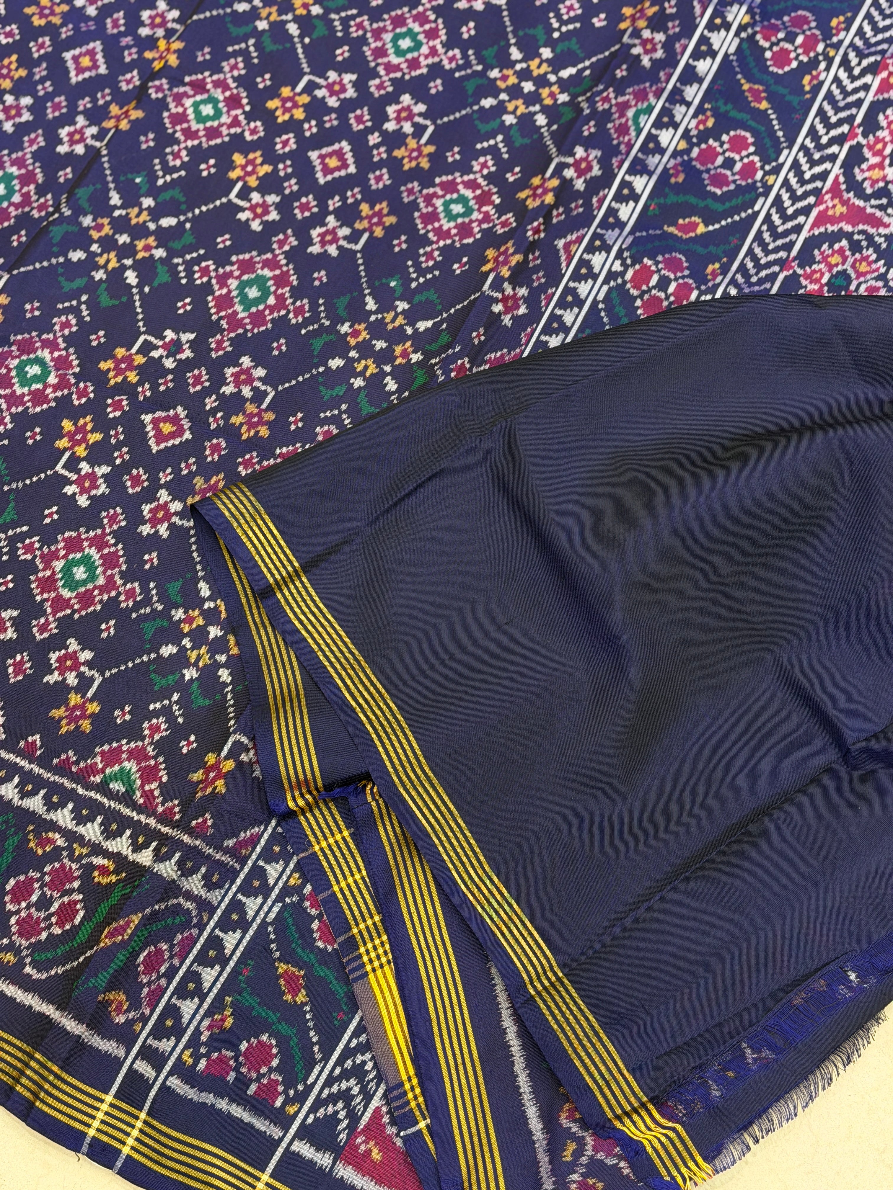 Navy Blue Navratna Pure Silk Handloom Patan Patola