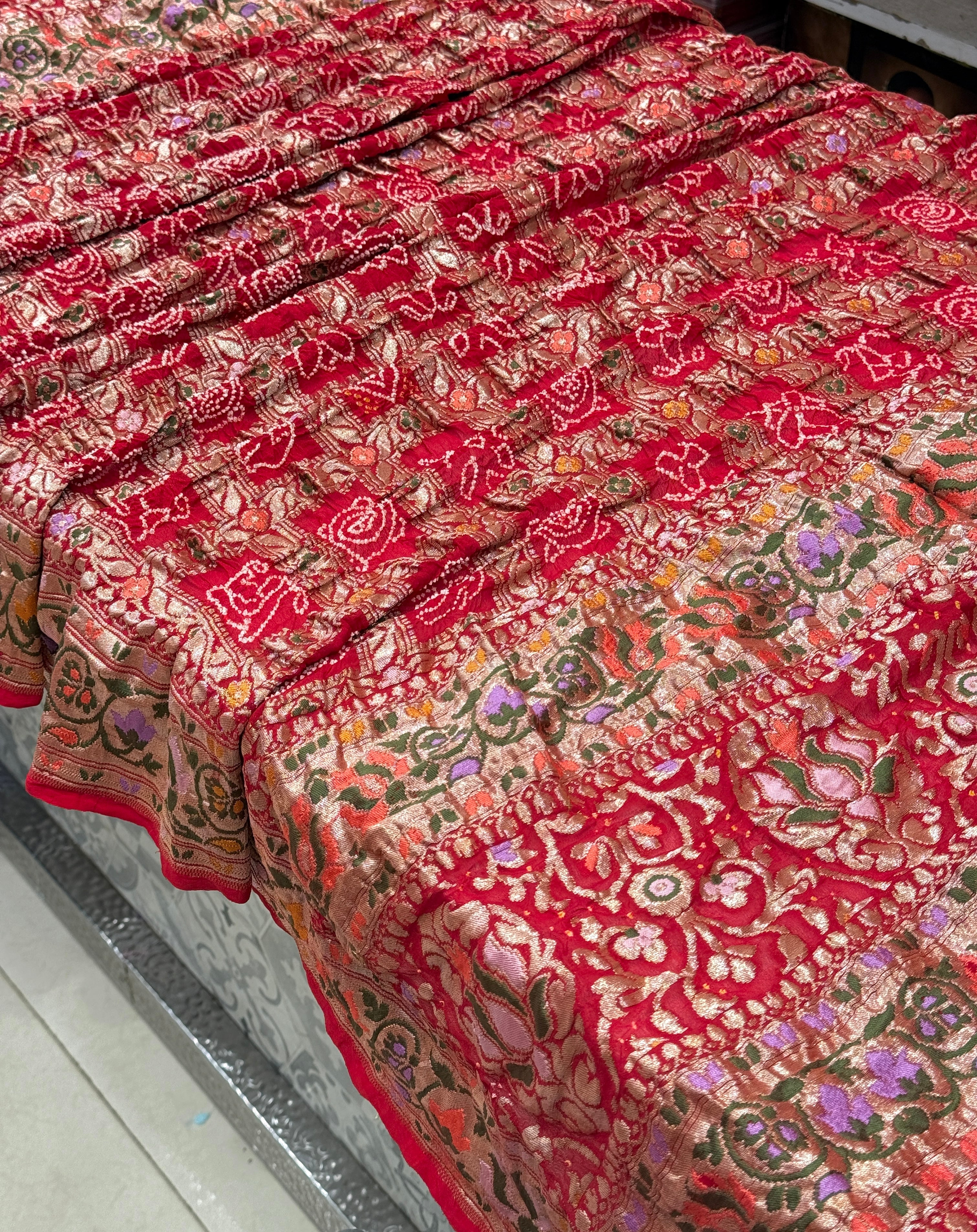 Red Meenakari Handloom Gharchola Bandhej Dupatta