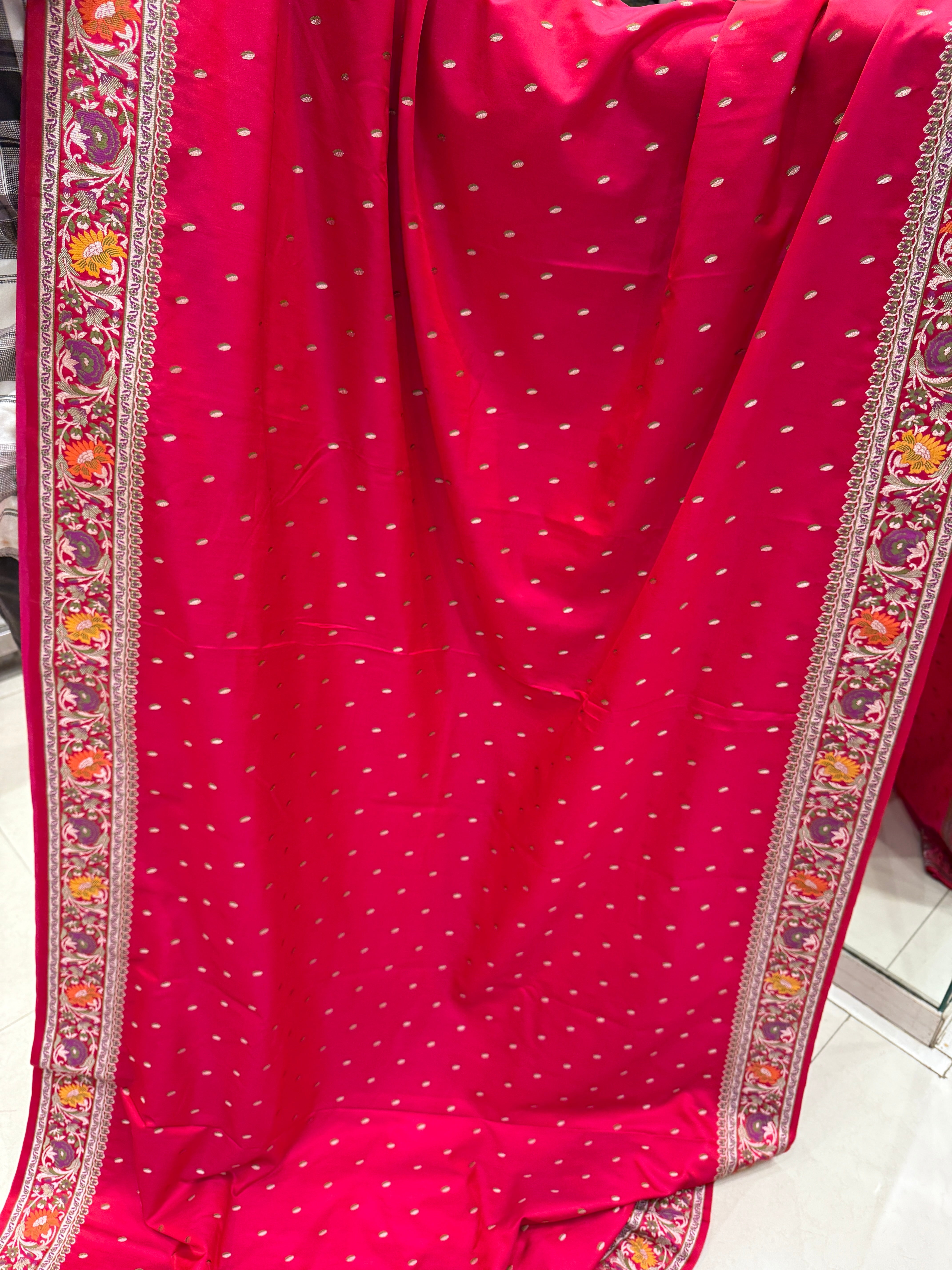 Red Banarasi Silk Small Butti Meena Saree