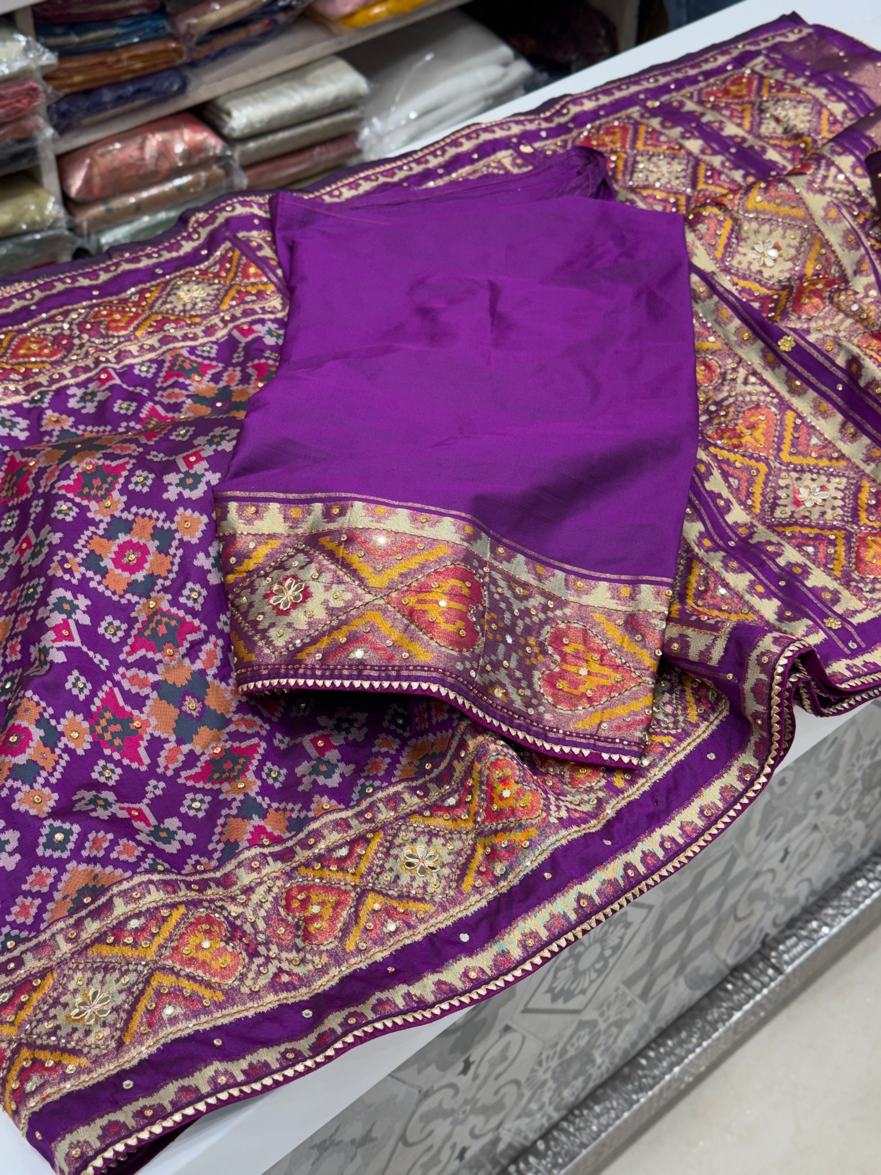 Violet Ratan Chowk Patola Hand Embroidery Kutchi Style Saree