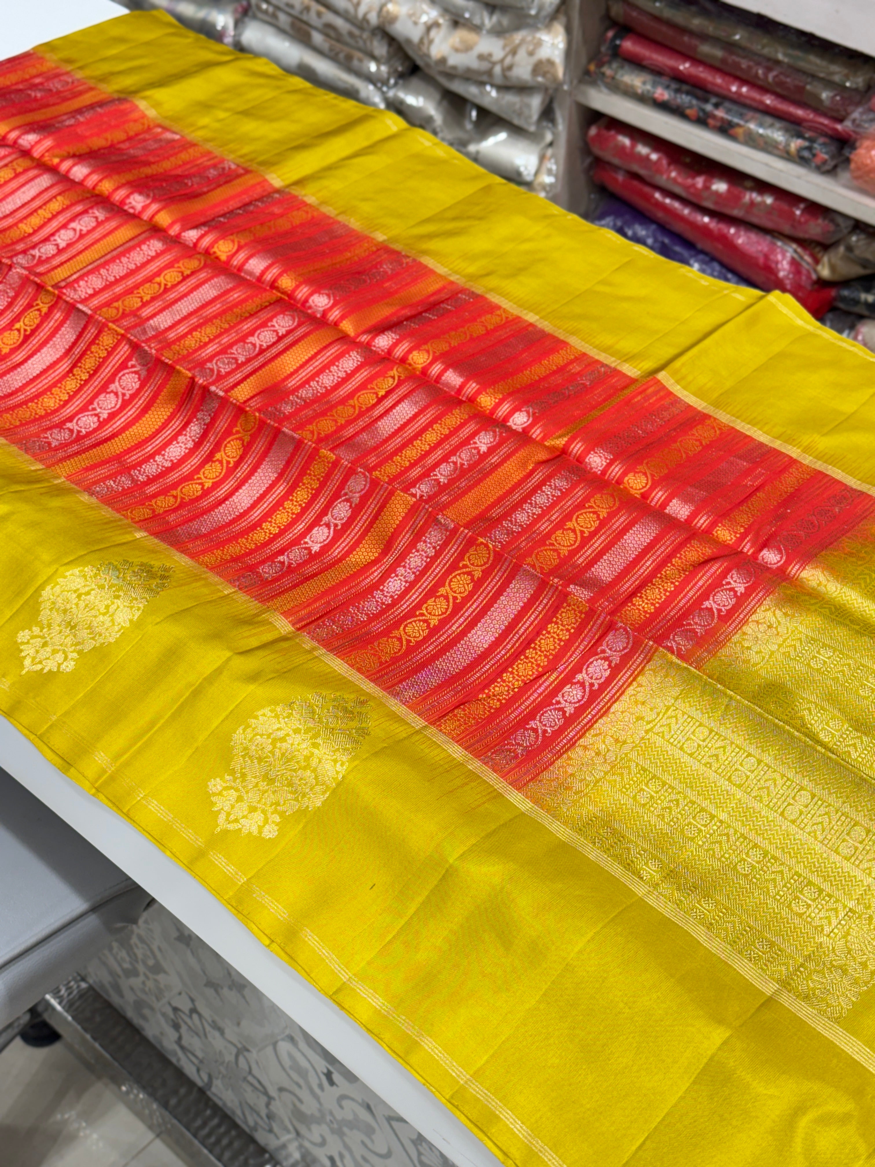 Crimson Mint Green Contemporary Handloom Kanchipuram Pure Silk Saree