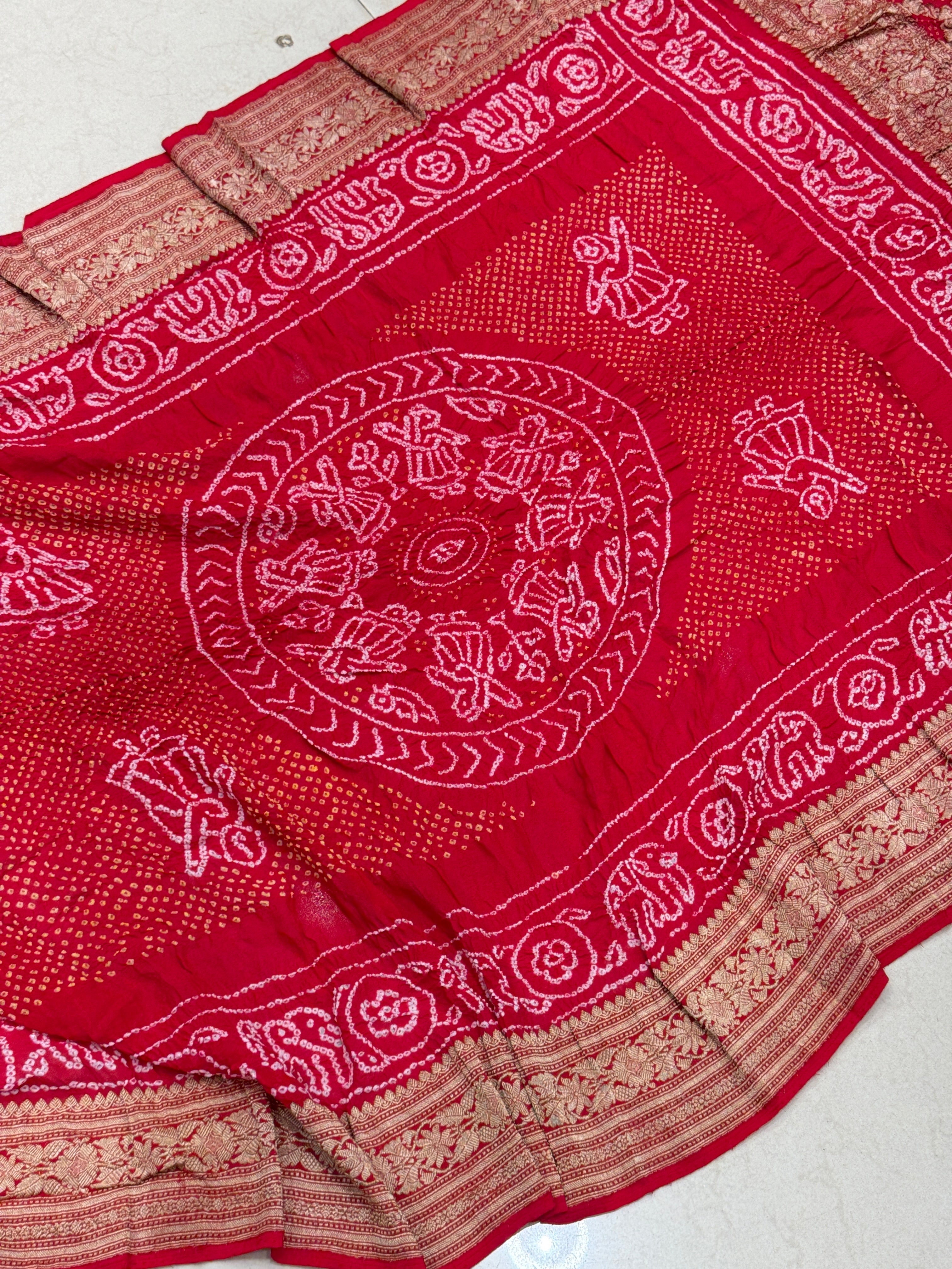 Red Rai Bandhej Handloom Georgette Saree