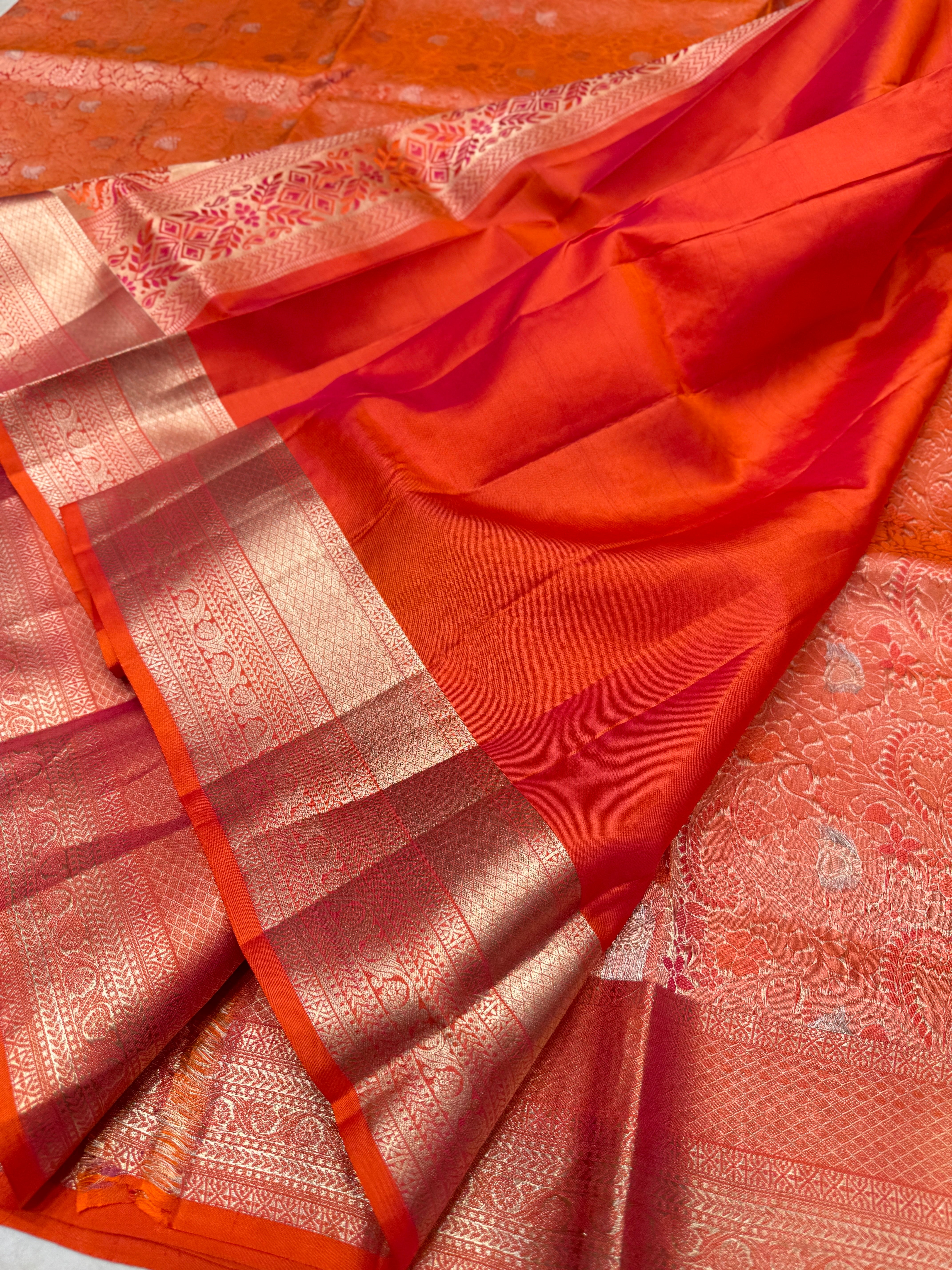Rust Orange Sona Roopa Brocade Handloom Kanchipuram Pure Silk Saree