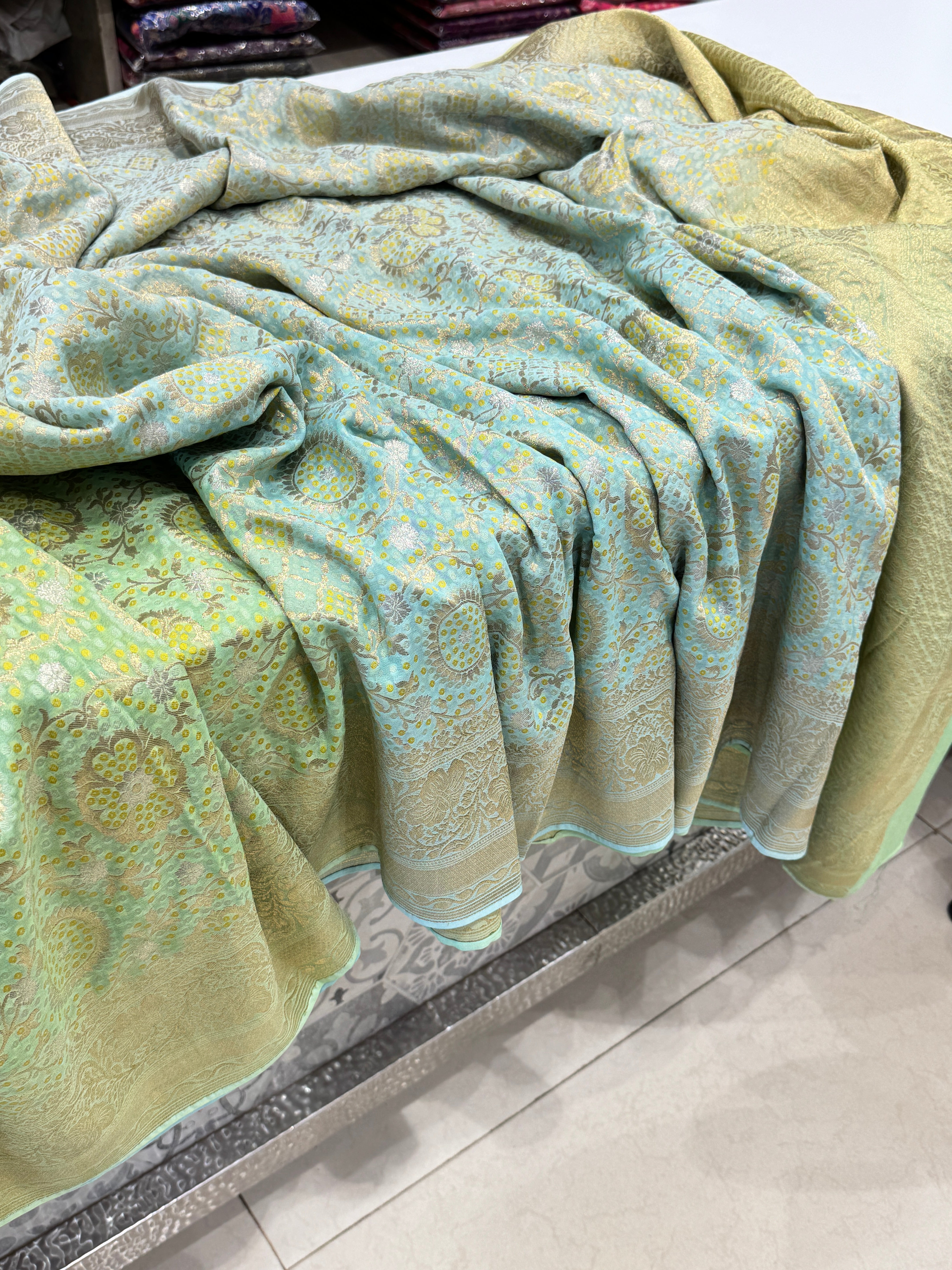 Shaded Woven Bandhej Georgette Banarasi Saree