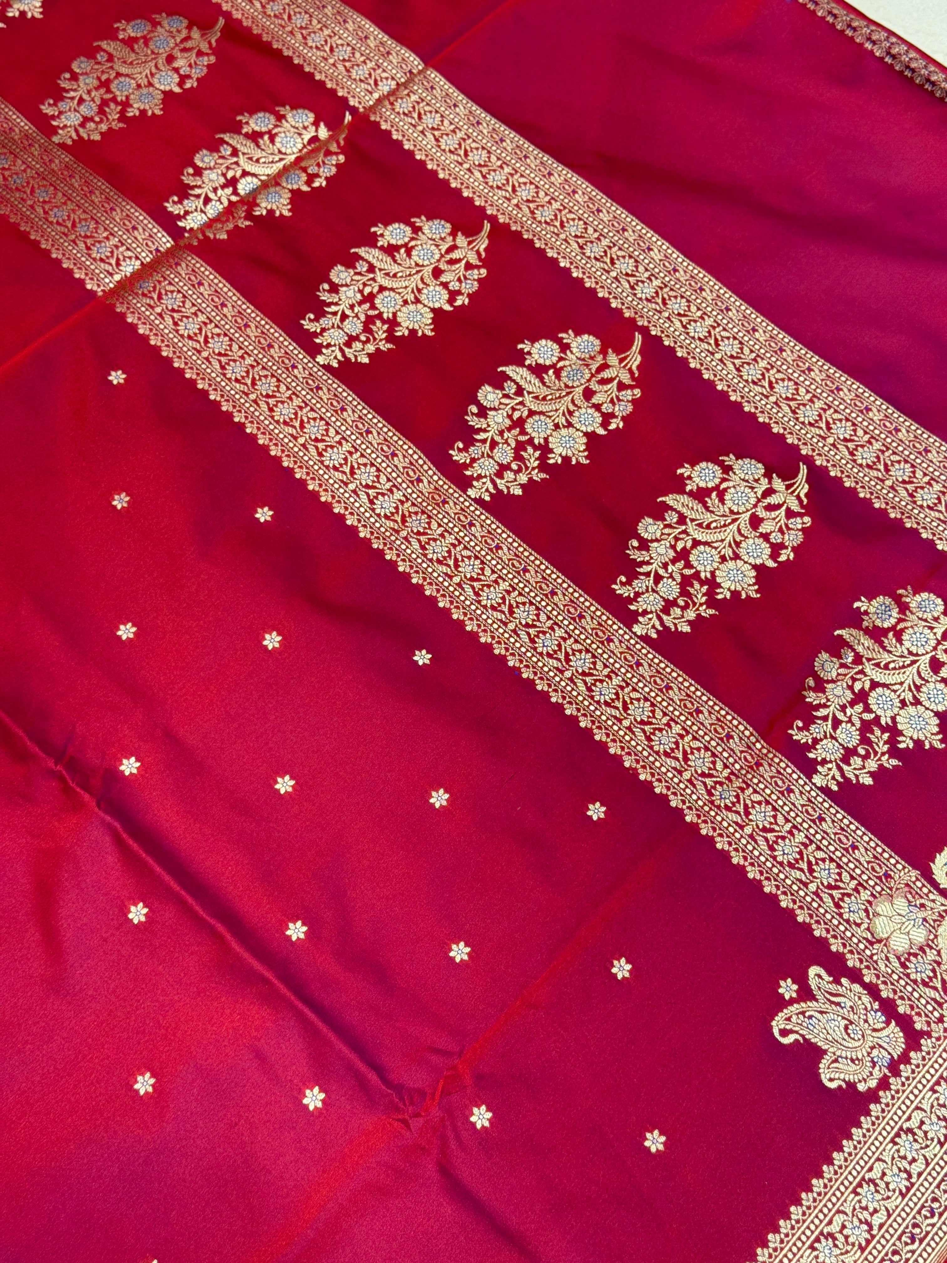Crimson Banarasi Silk Star Butti Saree
