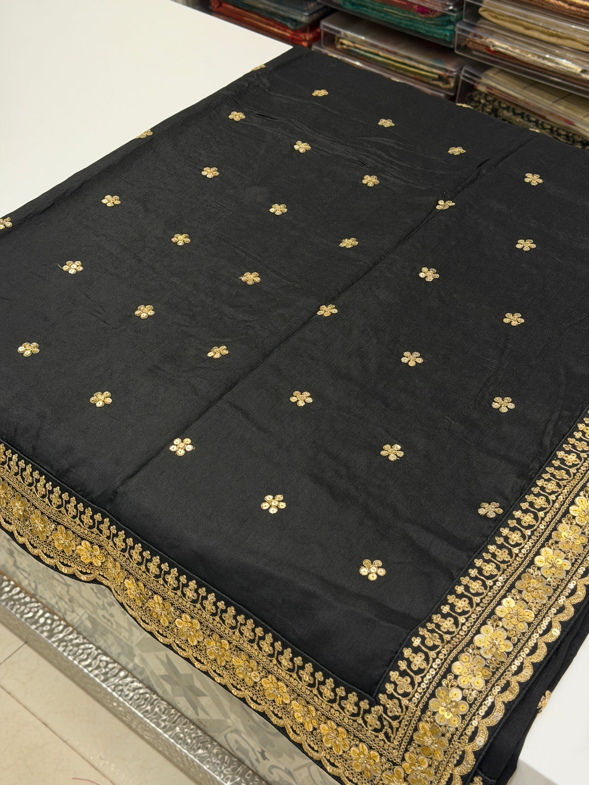 Black Pure Silk Sabyasachi Inspired Marodi Sequin Butti Saree
