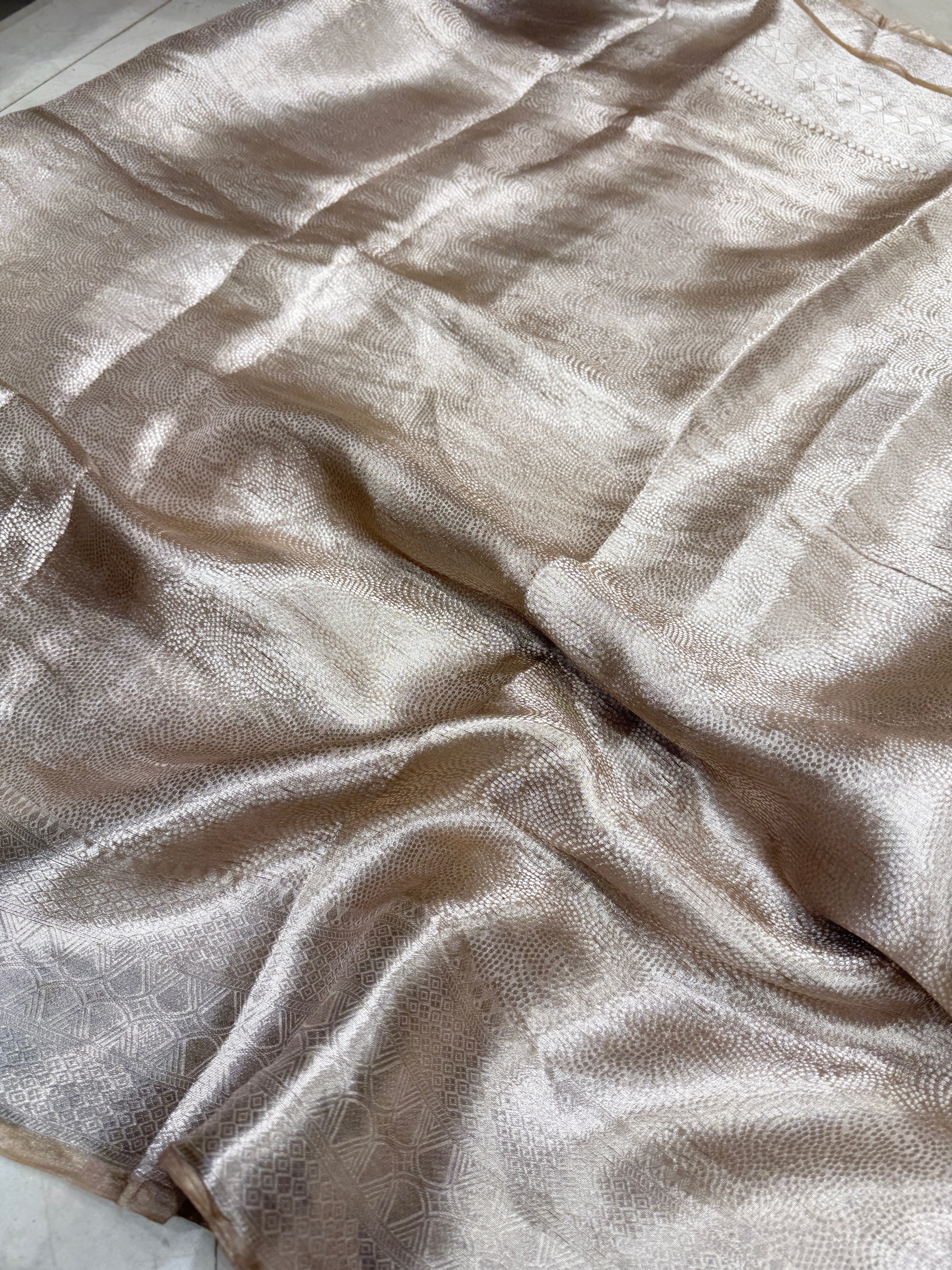 Cement Silver Handloom Tissue Peacock Contemporary Resham Embroidery Saree