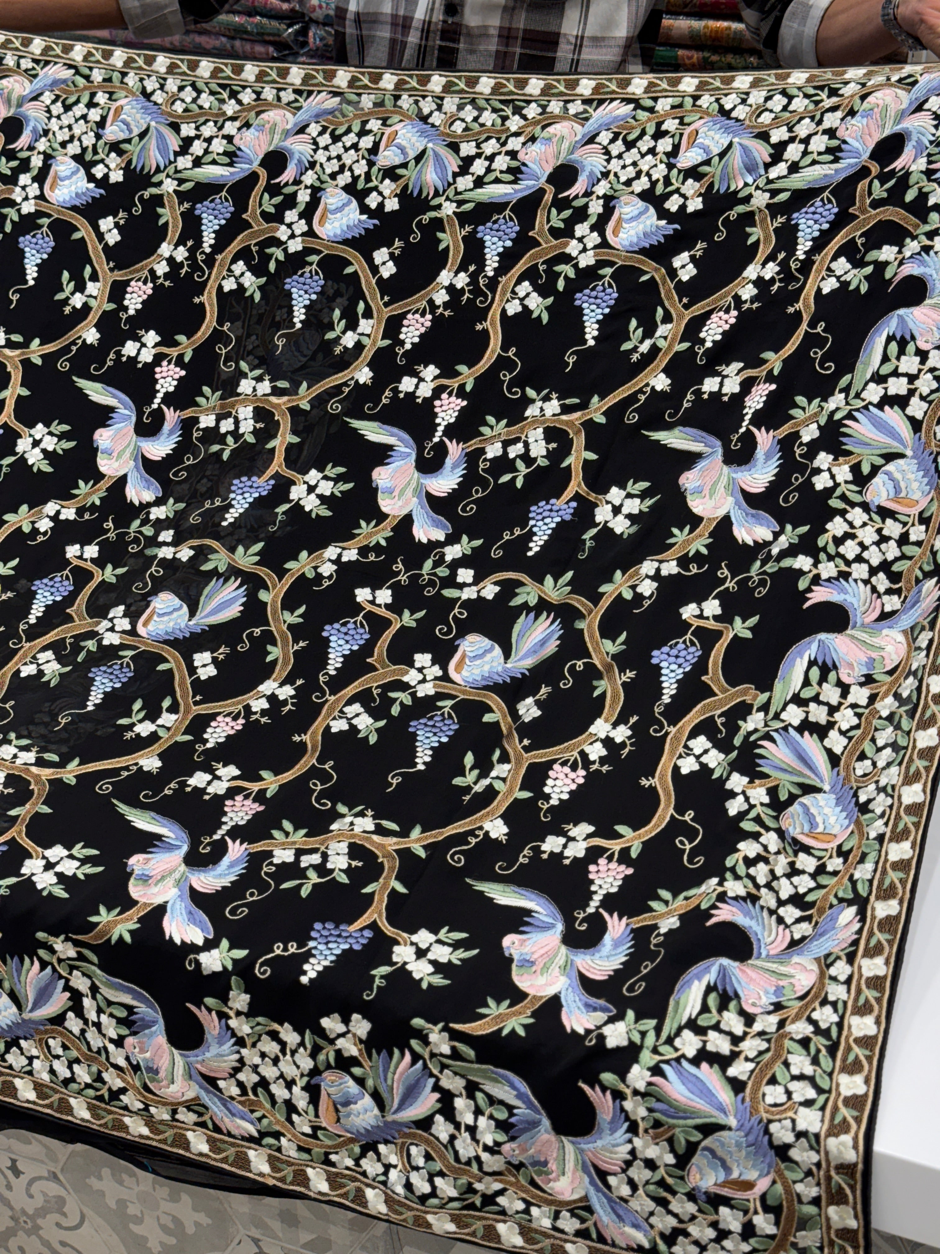 Black Georgette Chakla Chakli Parsi Gara Saree