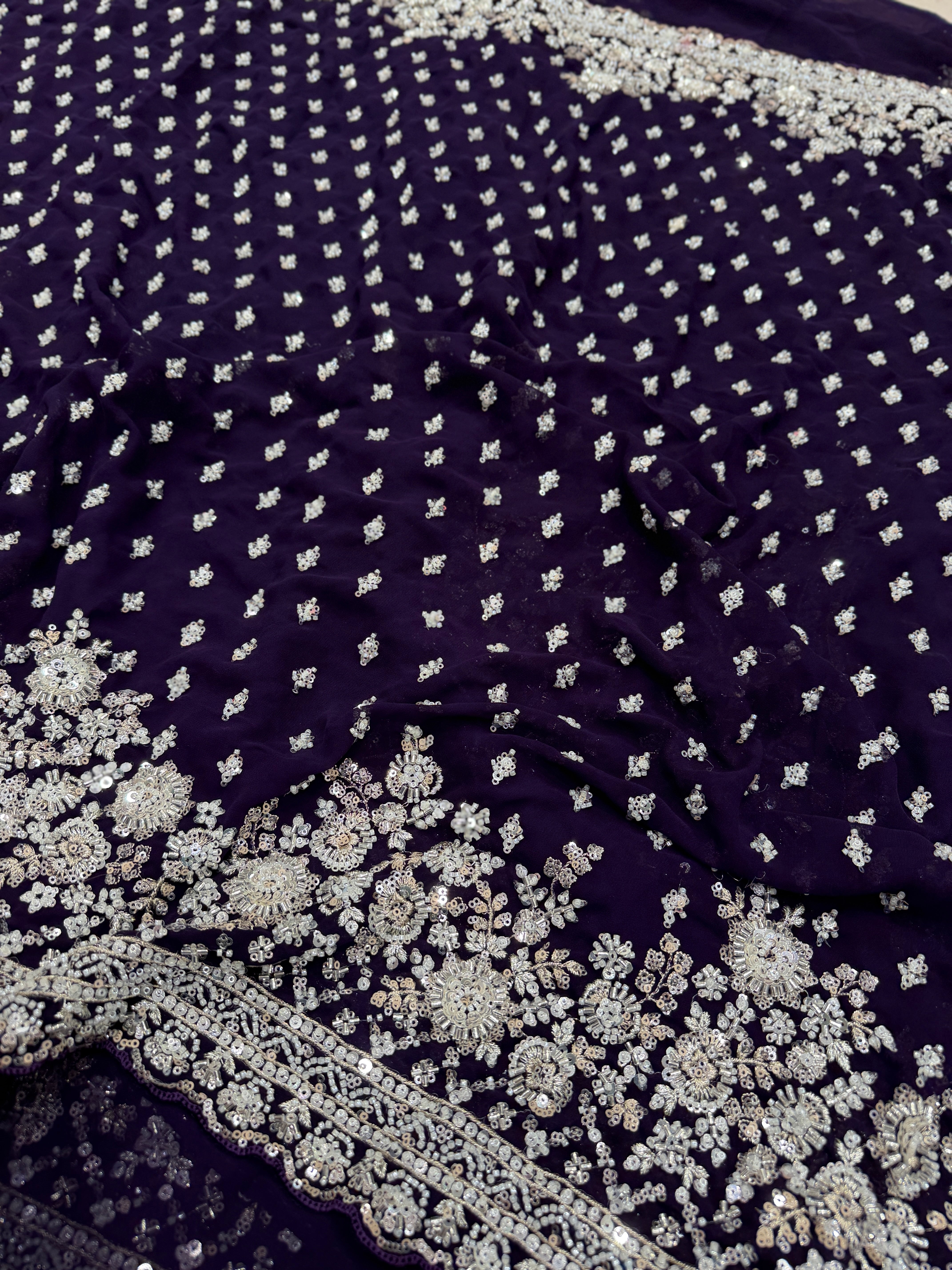 Violet Manish Malhotra Inspired Georgette Moti Sequin Butti Saree