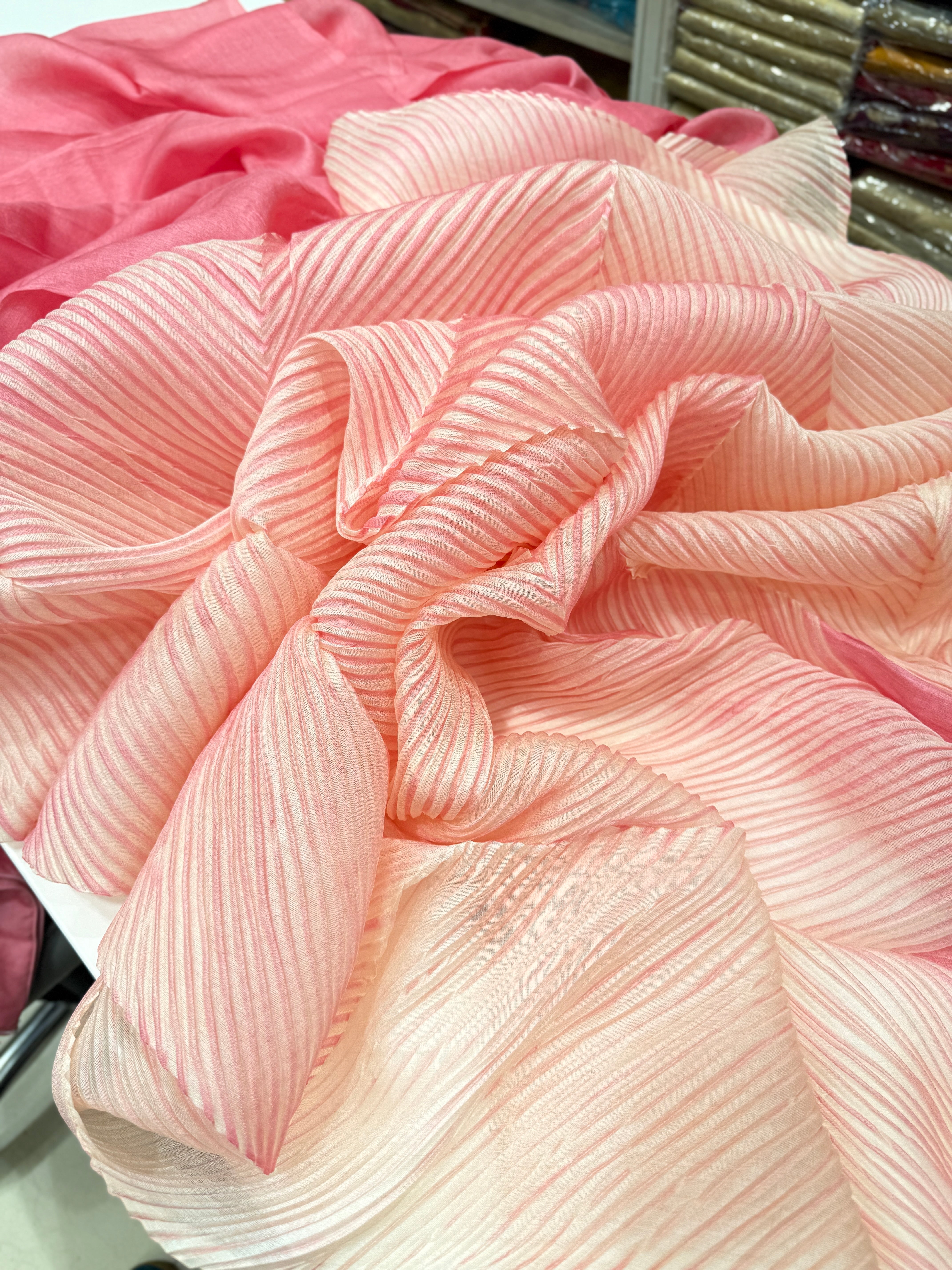 Pink Crushed Tussor with Ready Blouse Saree
