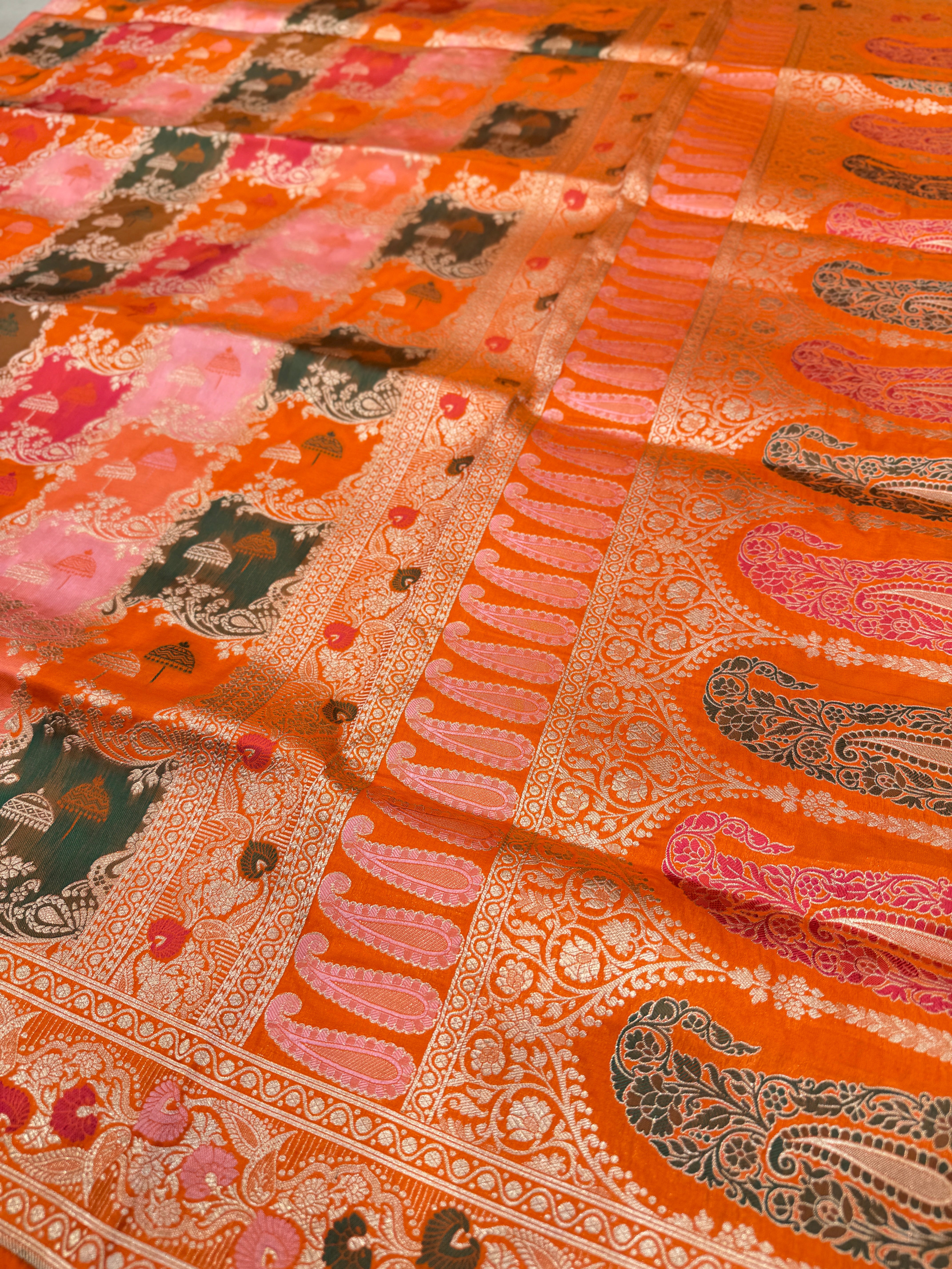 Orange Rangkat Katan Banarasi Handloom Saree