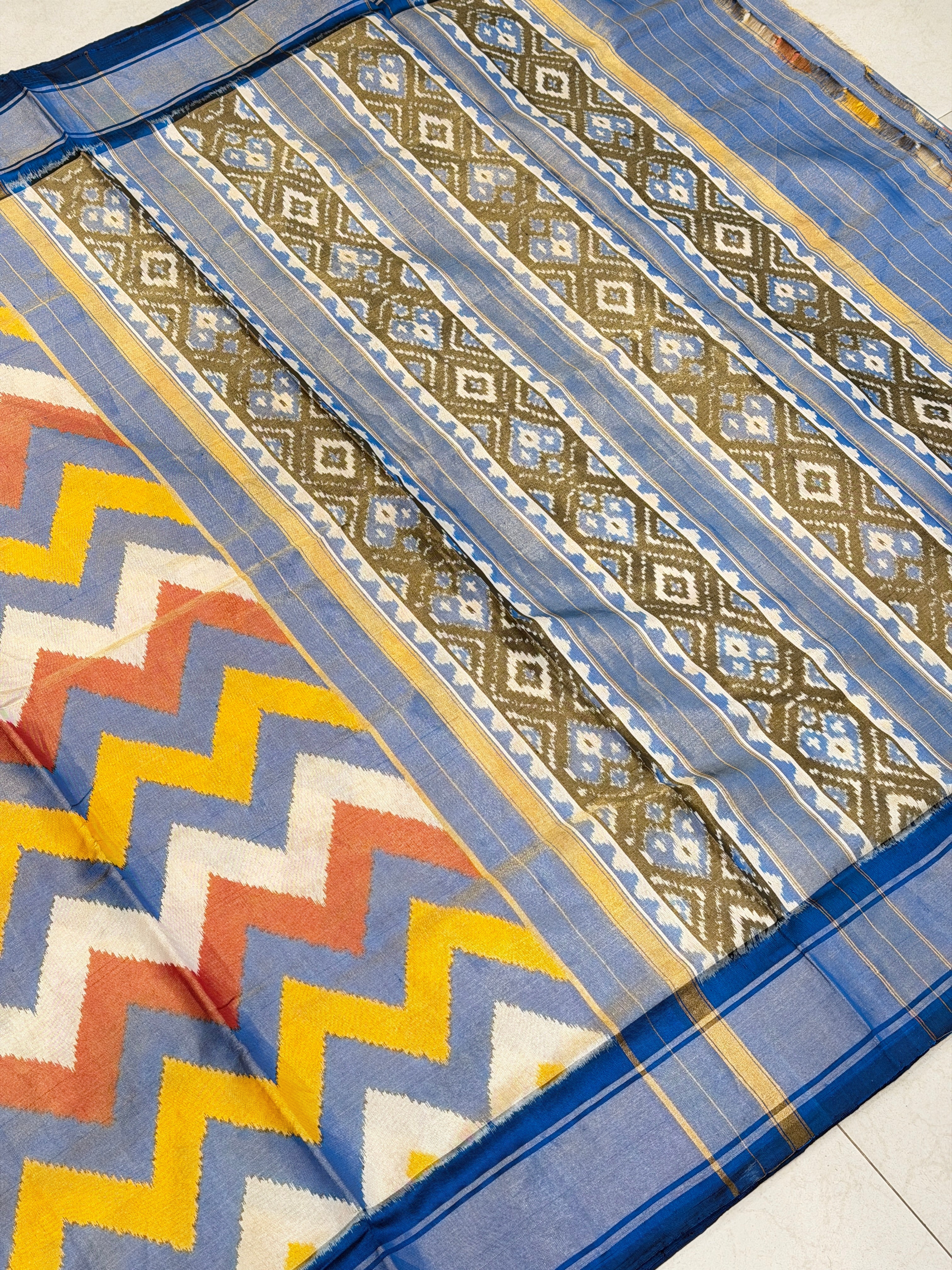 Contemporary Leheriya Tissue Patan Ikat Patola Silk Saree