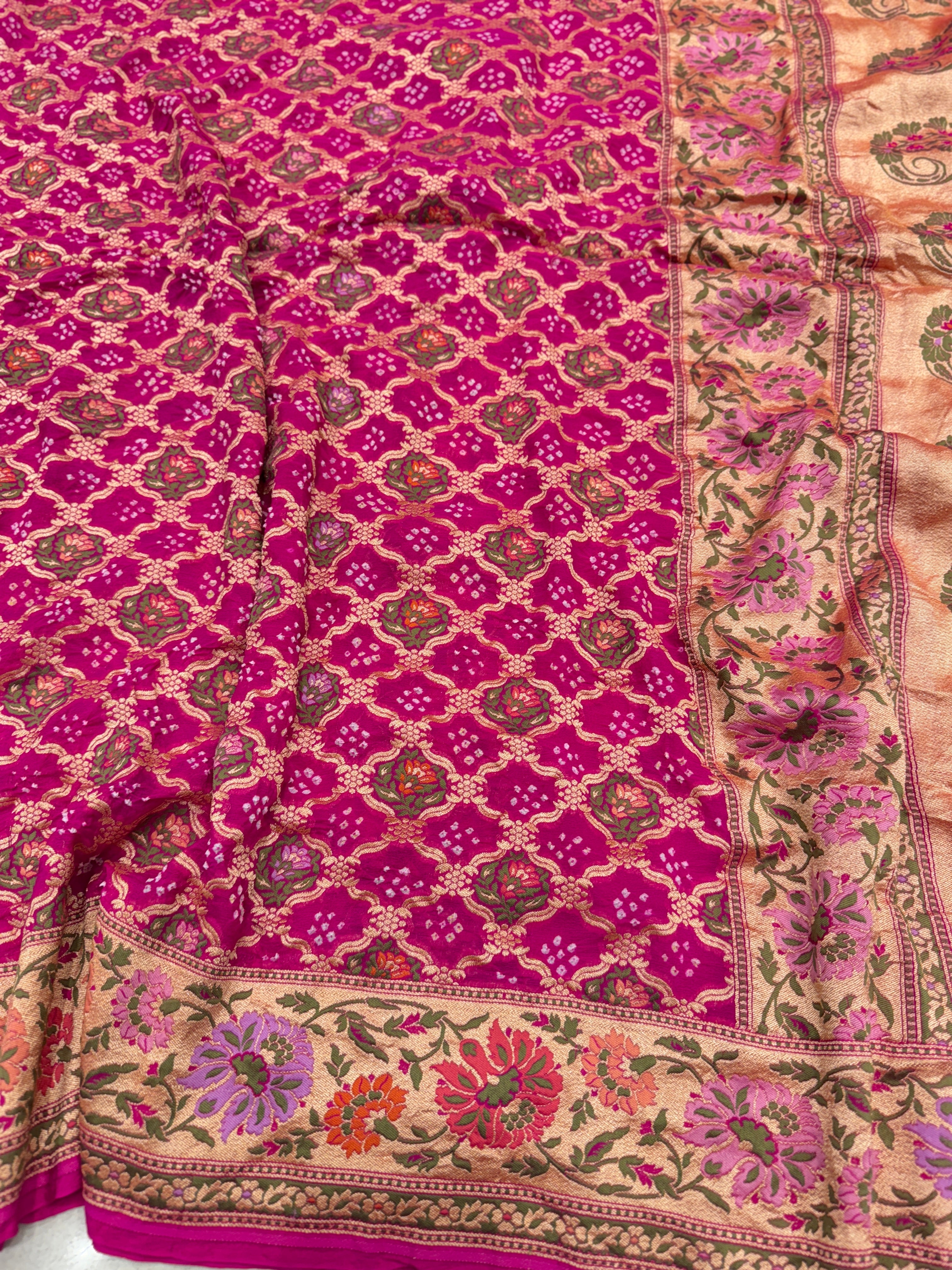 Rani Floral Border Meenakari Rai Bandhej Georgette Bandhini Saree