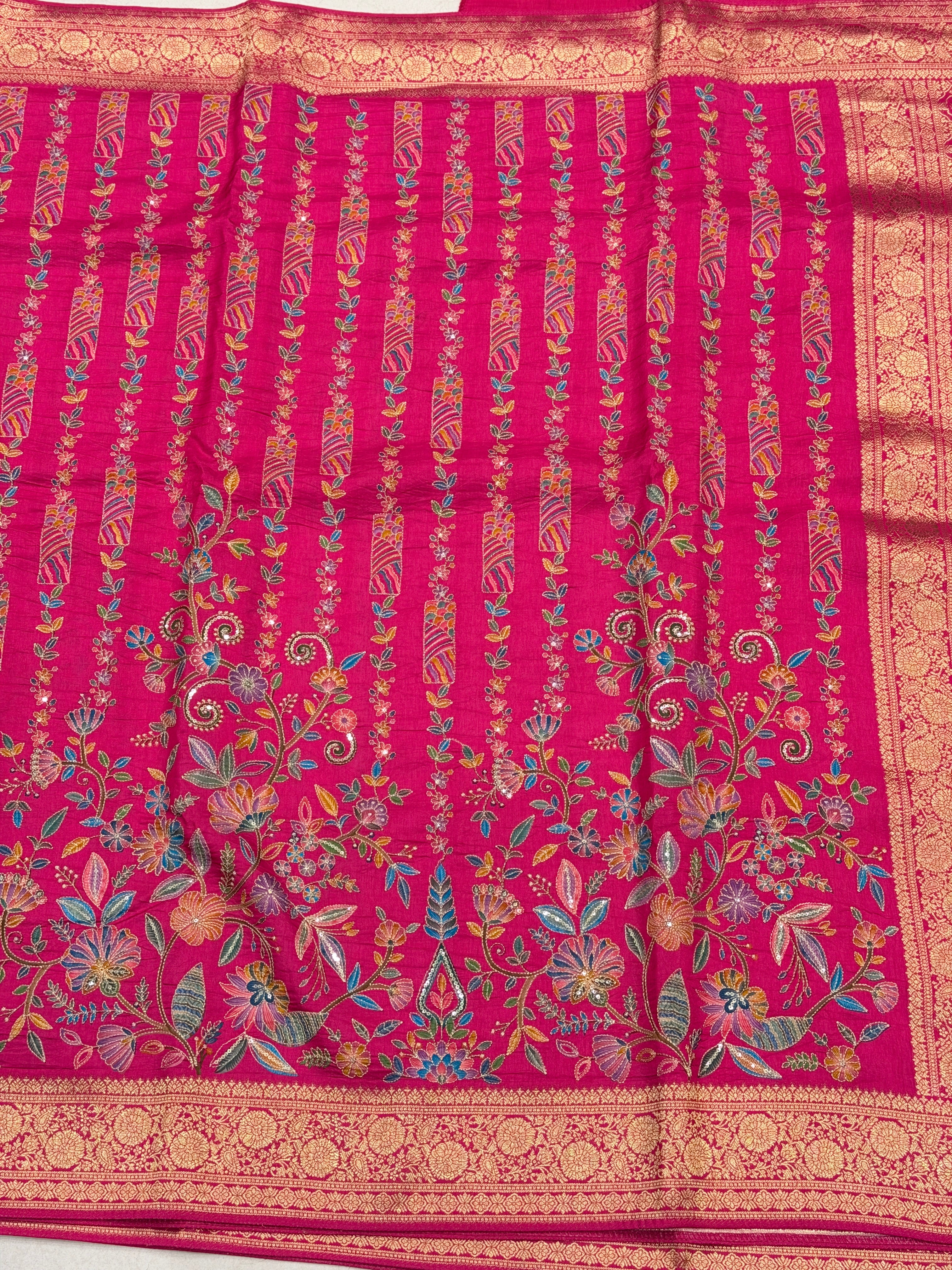 Rani Contemporary Banarasi Munga Pita Embroidery Saree